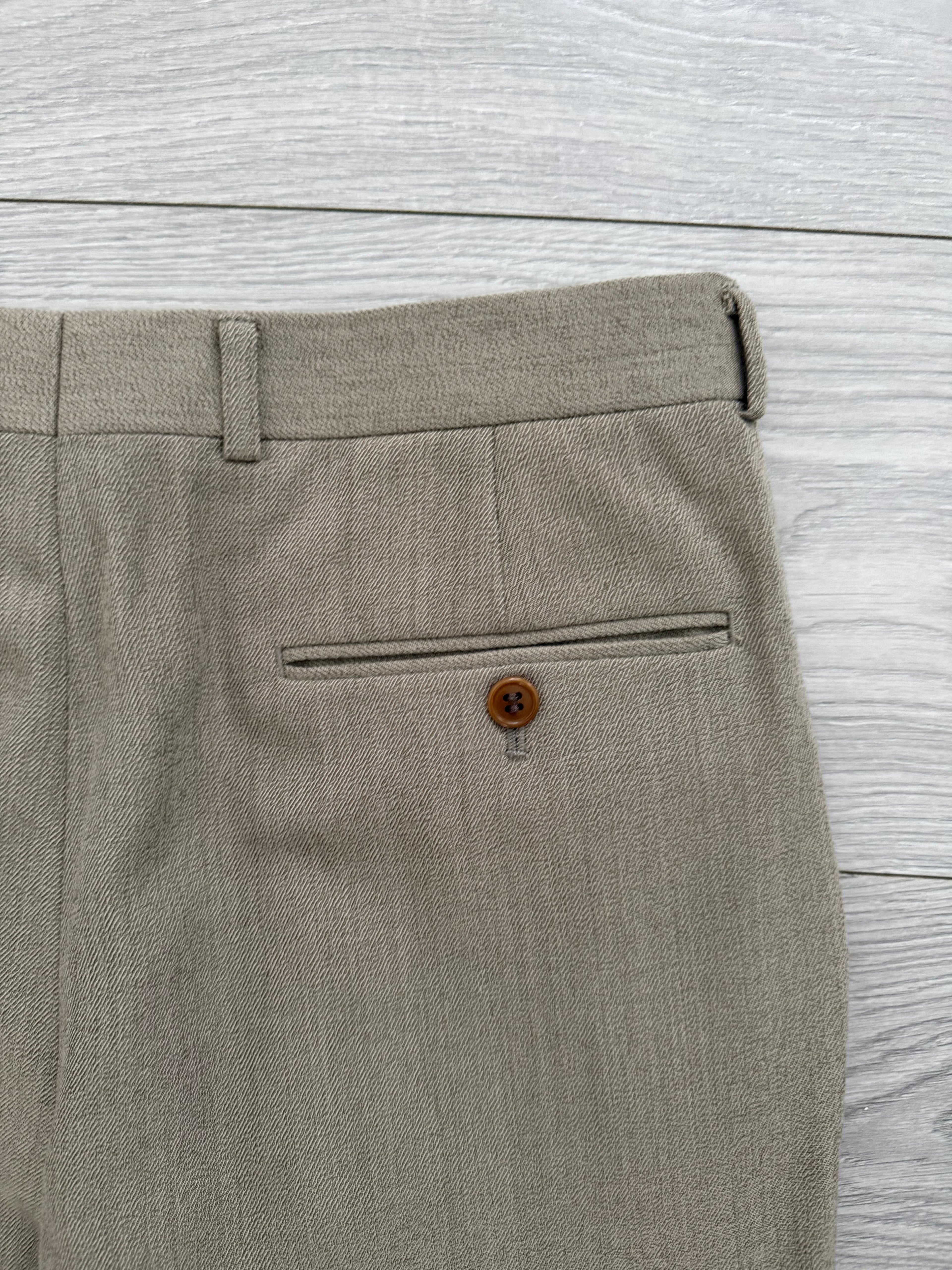 Paul Smith 1990s 3B Double Pleat Crepe Weave Wool Suit Stone Beige - Size L Jacket / 31" Waist