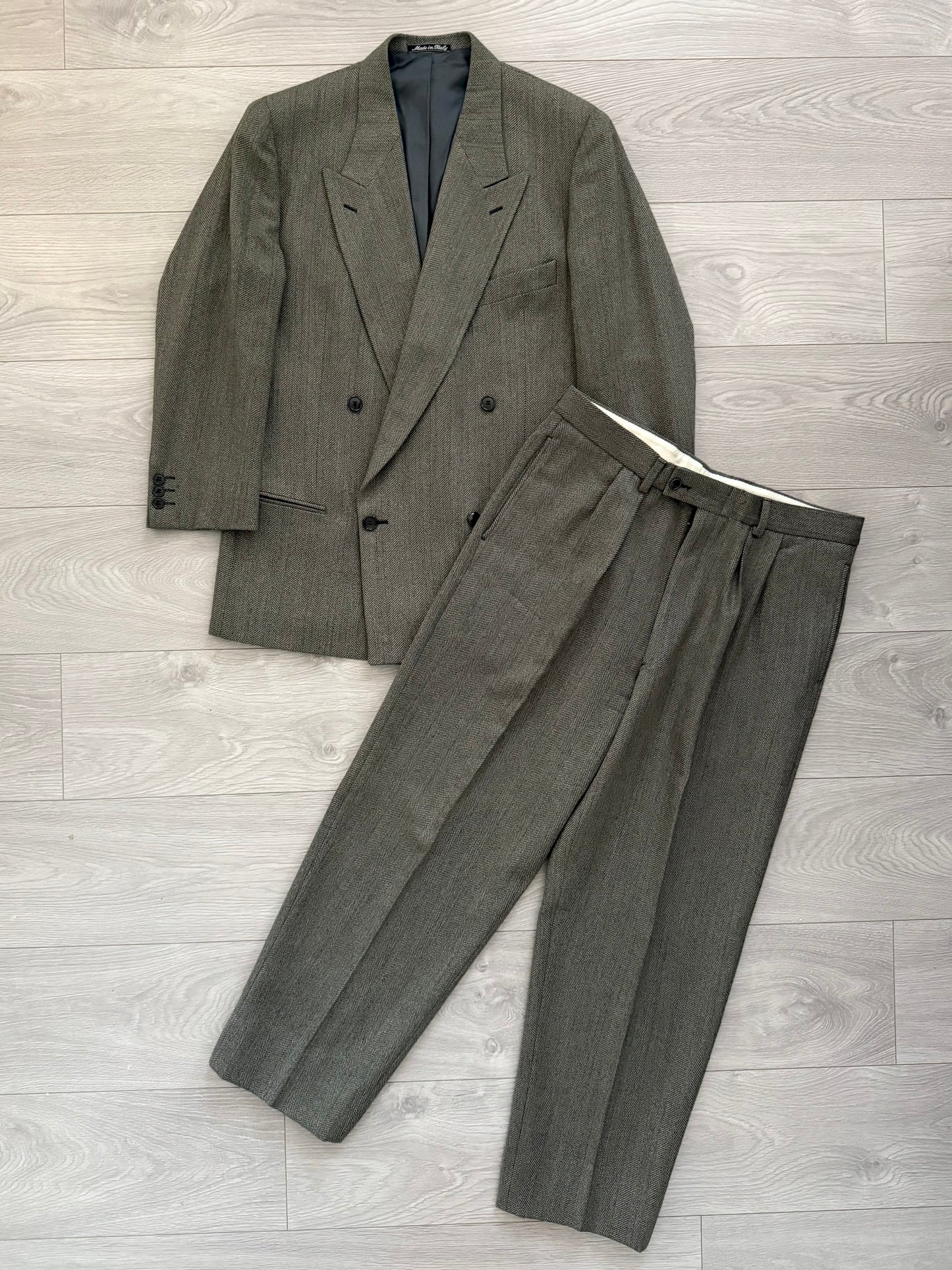 Emporio Armani 1990s Double-Breasted Pleated Wool Suit - Size M Jacket / 34" Waist