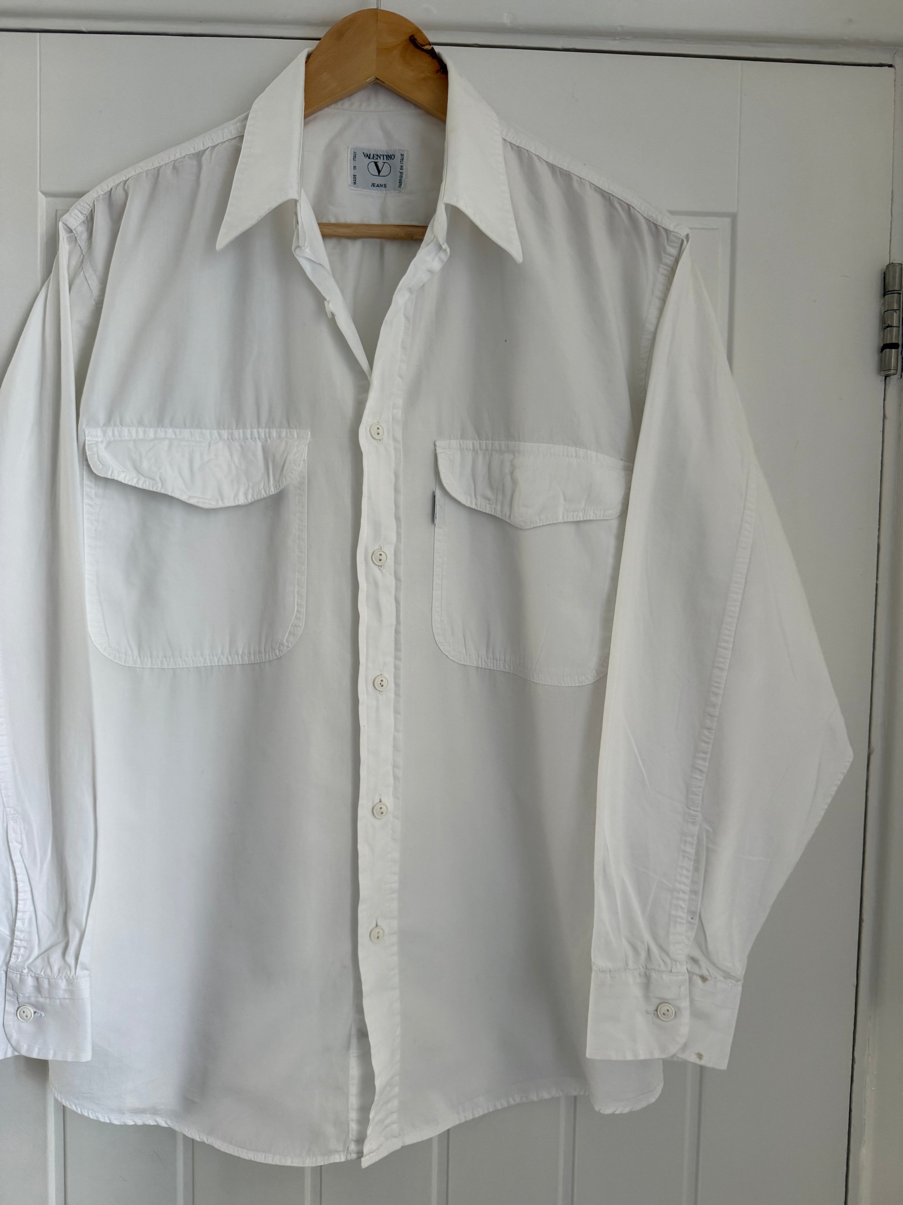 Valentino 1980s Spear Collar Chest Pocket Cotton Shirt - Size M