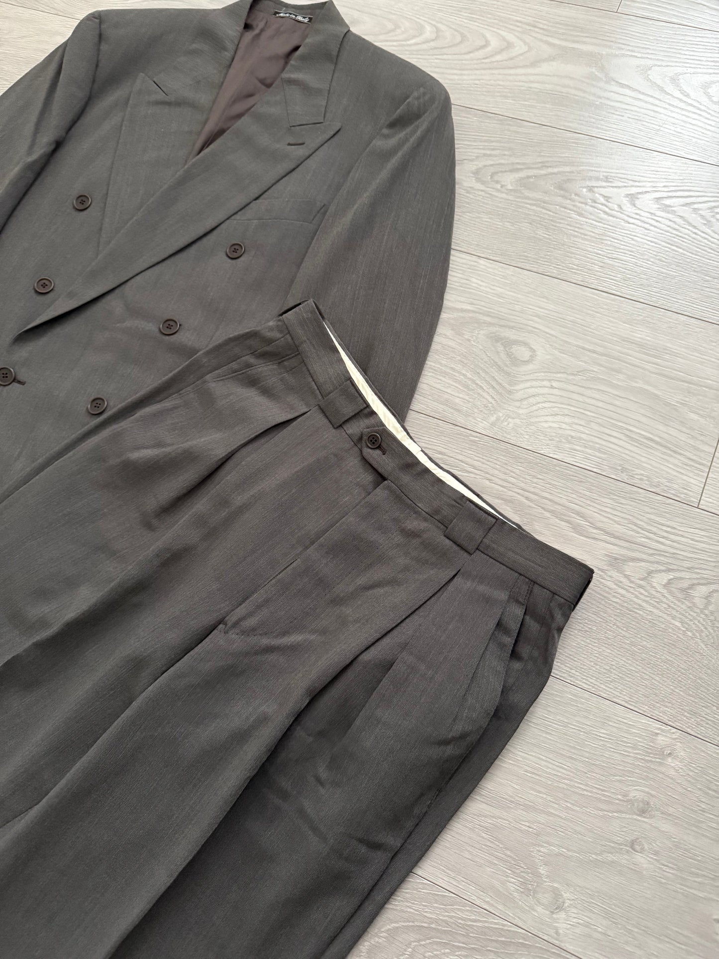 Giorgio Armani 1990s Double Breasted Triple Pleat Wool Suit - Size M Jacket / 32" Waist