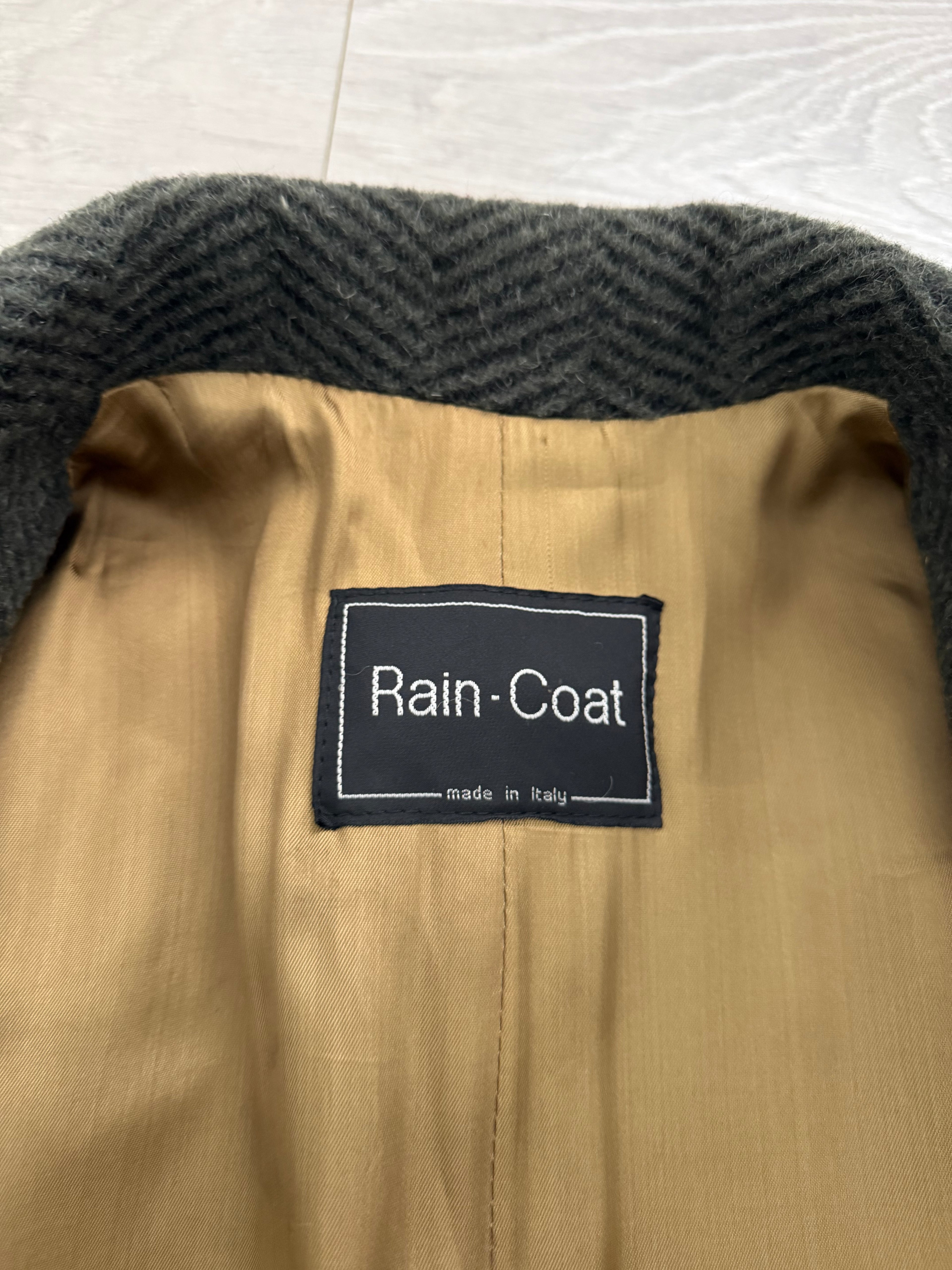 1980s Made in Italy Herringbone Wool Blend Coat Forest Green - Size M