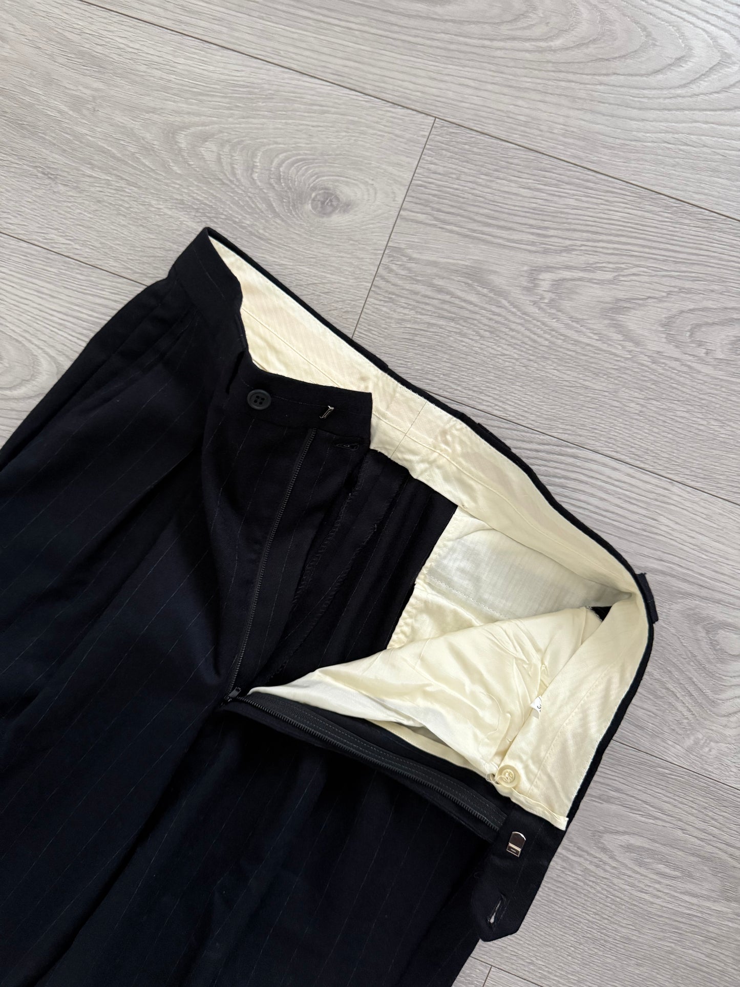 Giorgio Armani 1990s Double-Breasted Striped Wool Suit - Size M Jacket / 32" Waist