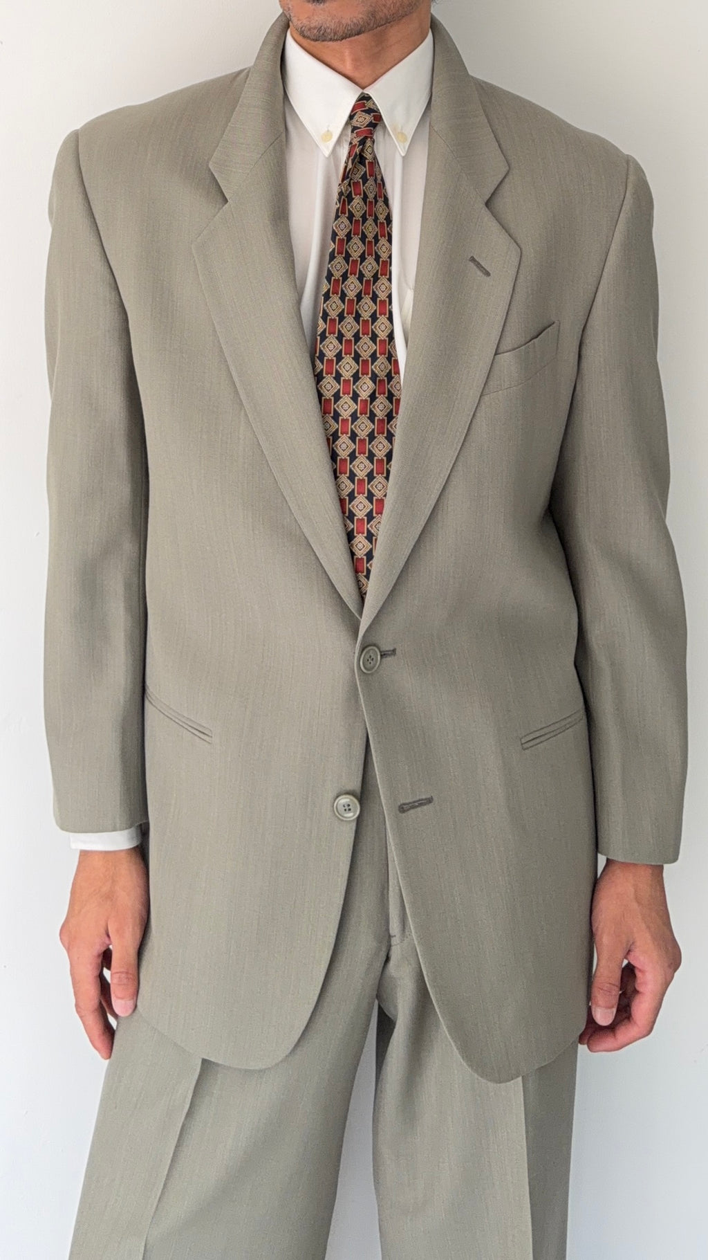 Emporio Armani 1980s 2B Taupe Siege Double-Pleat Wool Suit  - Size M Jacket / 31" Waist
