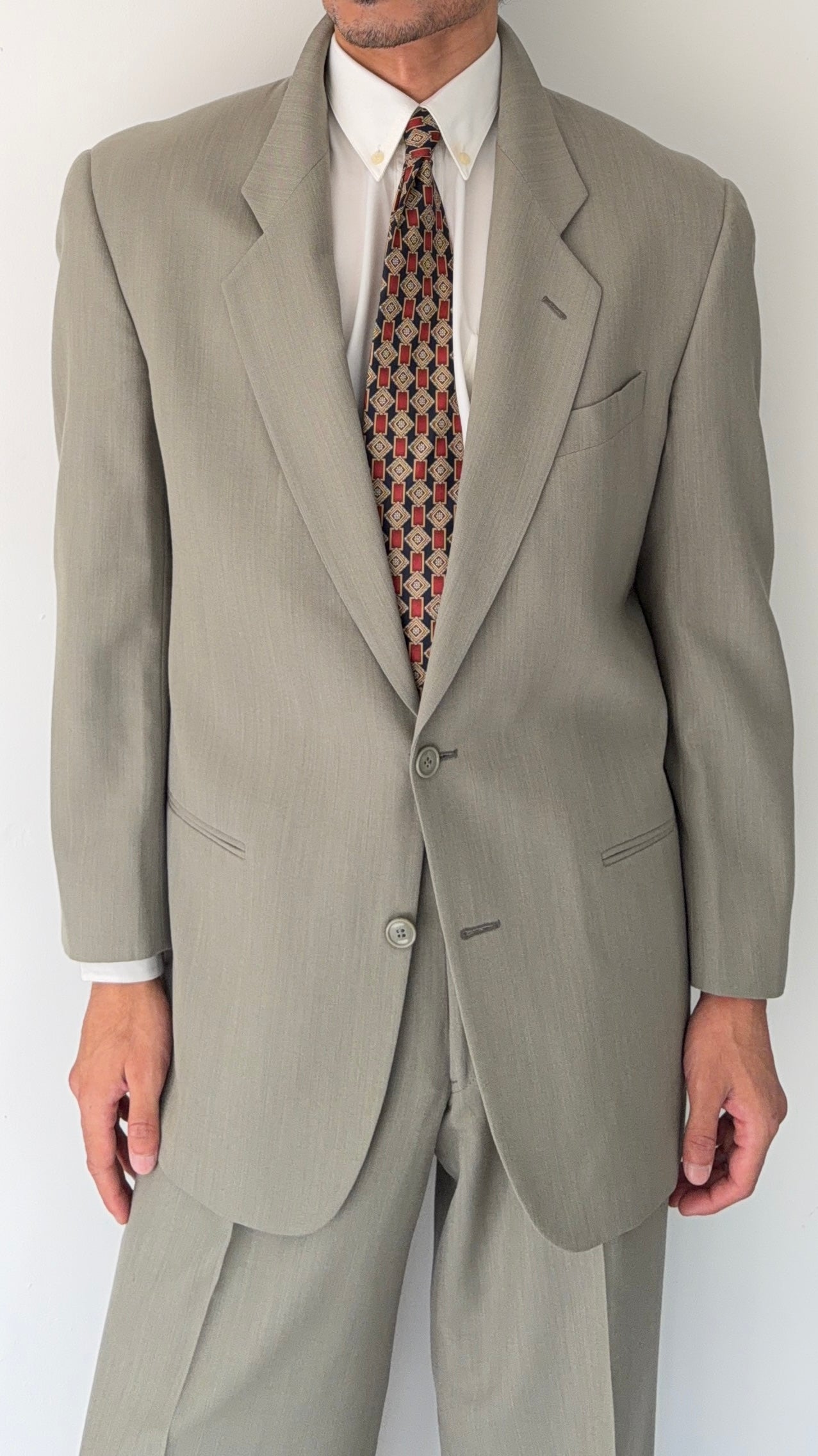 Emporio Armani 1980s 2B Taupe Siege Double-Pleat Wool Suit  - Size M Jacket / 31" Waist