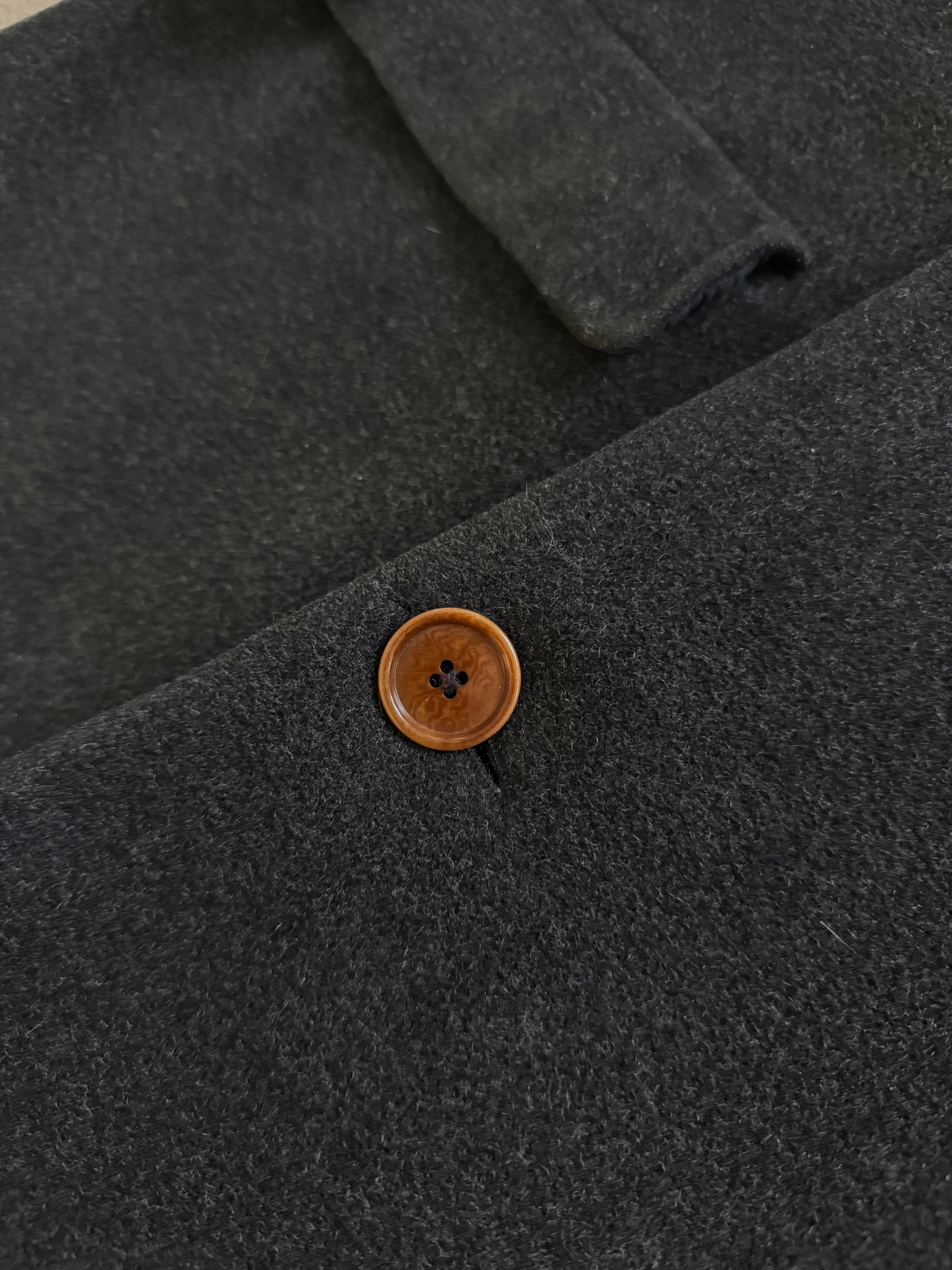Hugo Boss 1980s 'Facel Vega' Double-Breasted Peaked Lapel Long Wool Coat - Size L