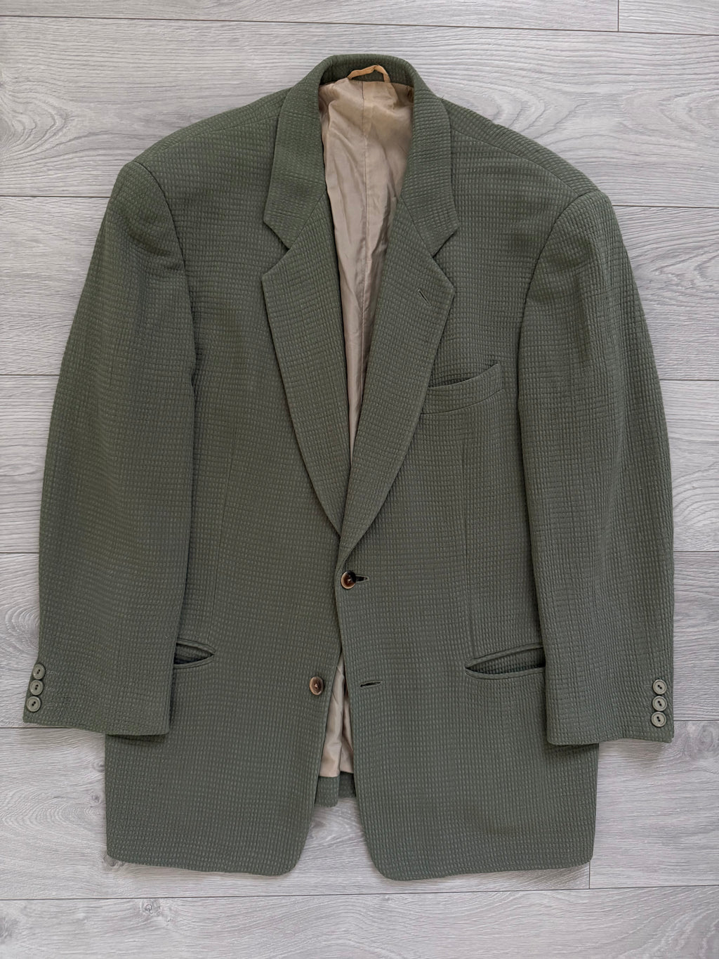 Giorgio Armani Black Label 1990s Textured 2B Sage Green Sports Blazer Jacket - Size XL