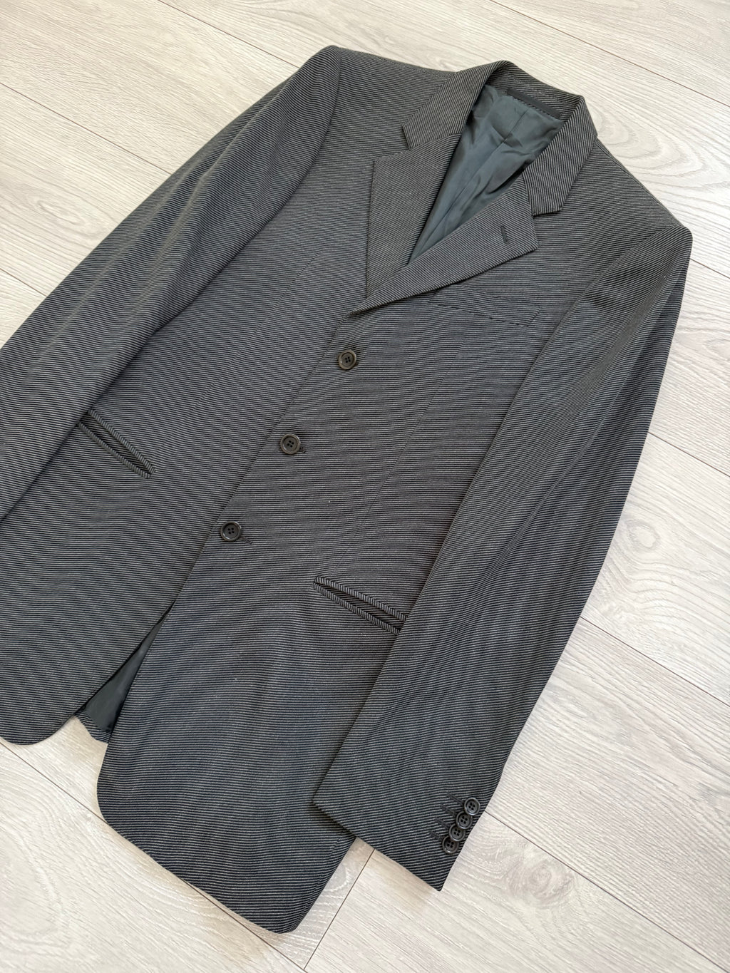 Armani 1990s 3B Twill Wool Cotton Pleated Grey Suit - Size S Jacket / 30" Waist