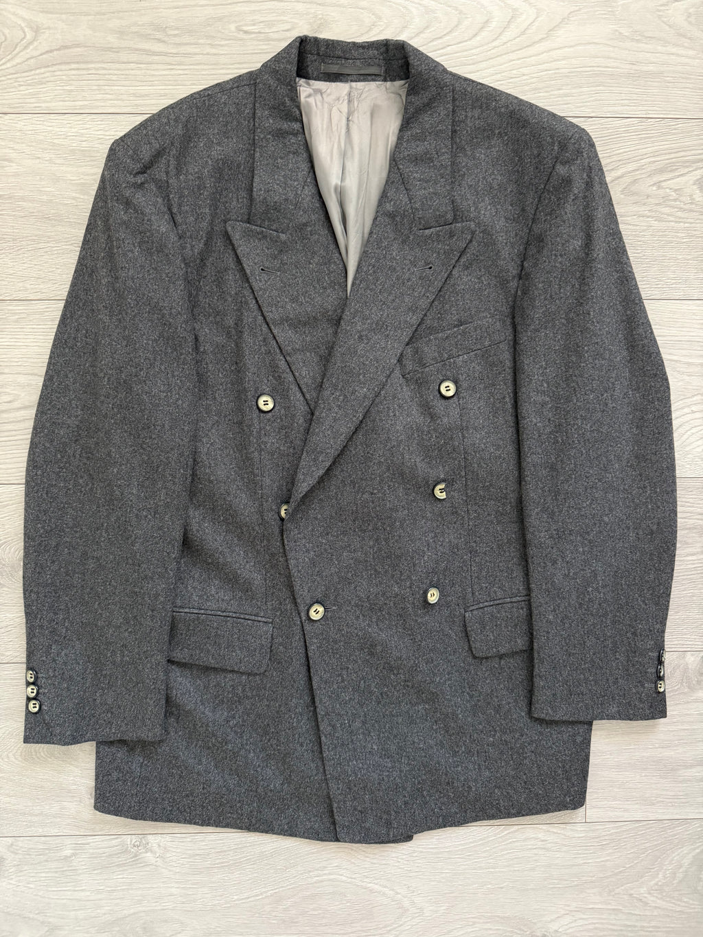Hugo Boss 1980s 'Al Capone' Grey Peaked Lapel Double Breasted Wool Sports Jacket Blazer - Size M
