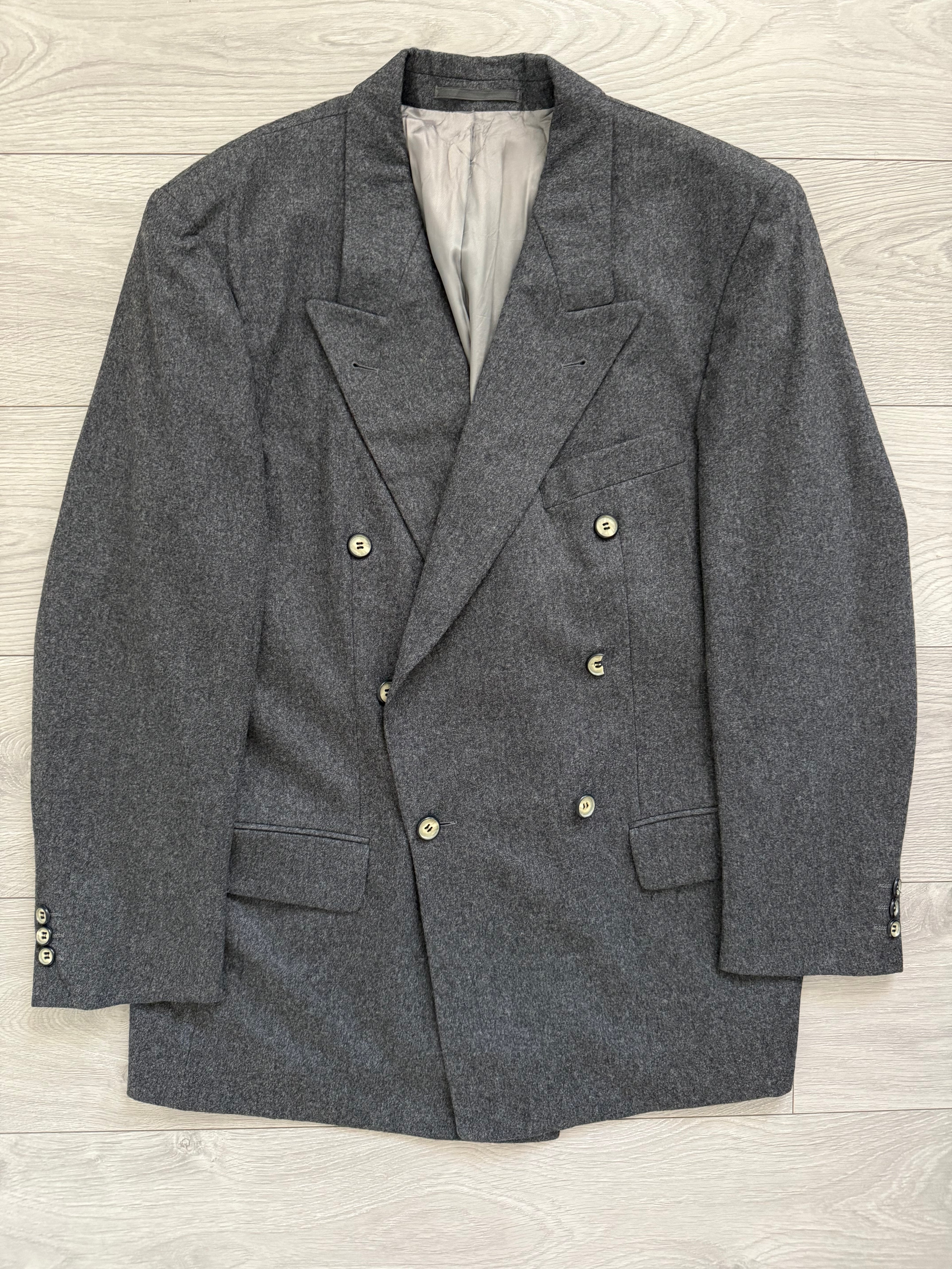 Hugo Boss 1980s 'Al Capone' Grey Peaked Lapel Double Breasted Wool Sports Jacket Blazer - Size M