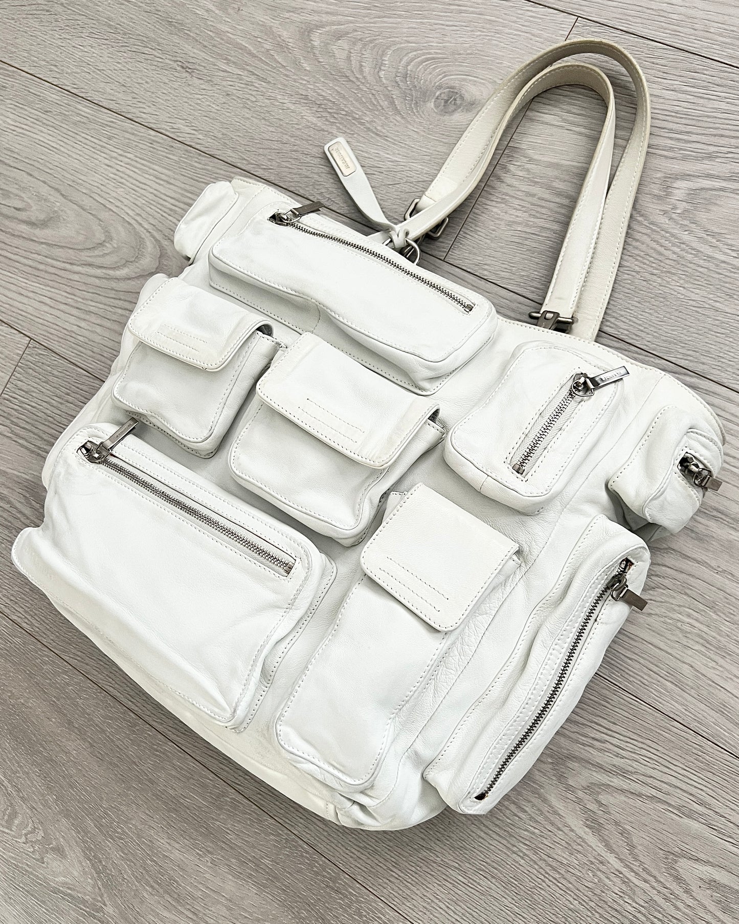 Jil Sander 2003 Multi-Pocket Cargo Leather White Shoulder Bag