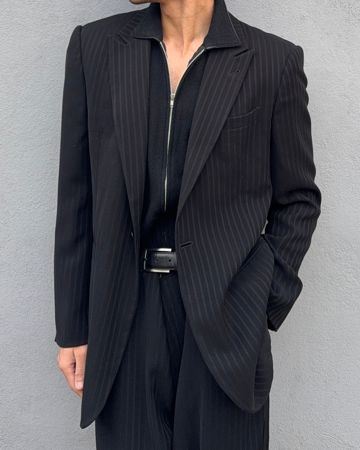 Giorgio Armani 1990s Peaked Lapel Striped Relaxed Suit - Size L Jacket / 34" Waist