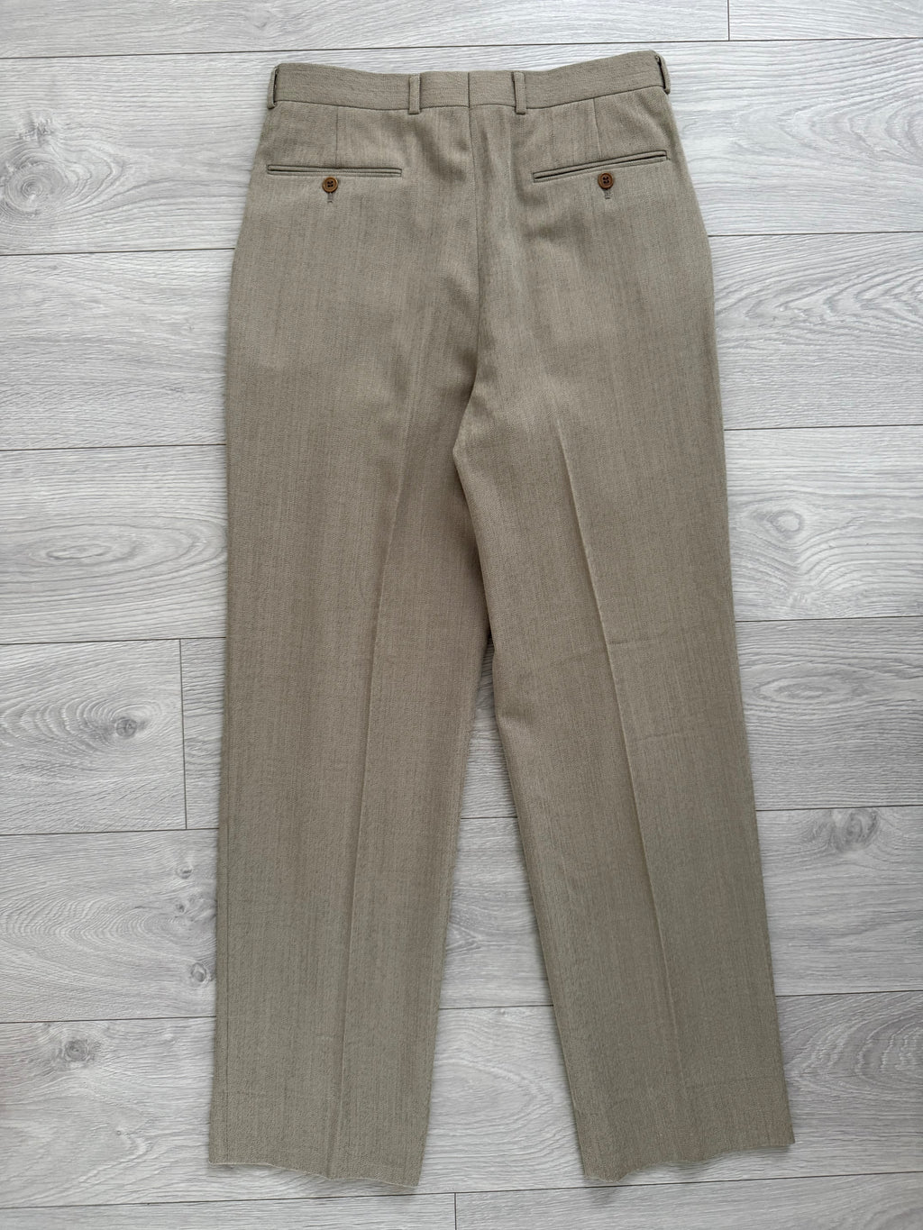 Paul Smith 1990s 3B Double Pleat Crepe Weave Wool Suit Stone Beige - Size L Jacket / 31" Waist