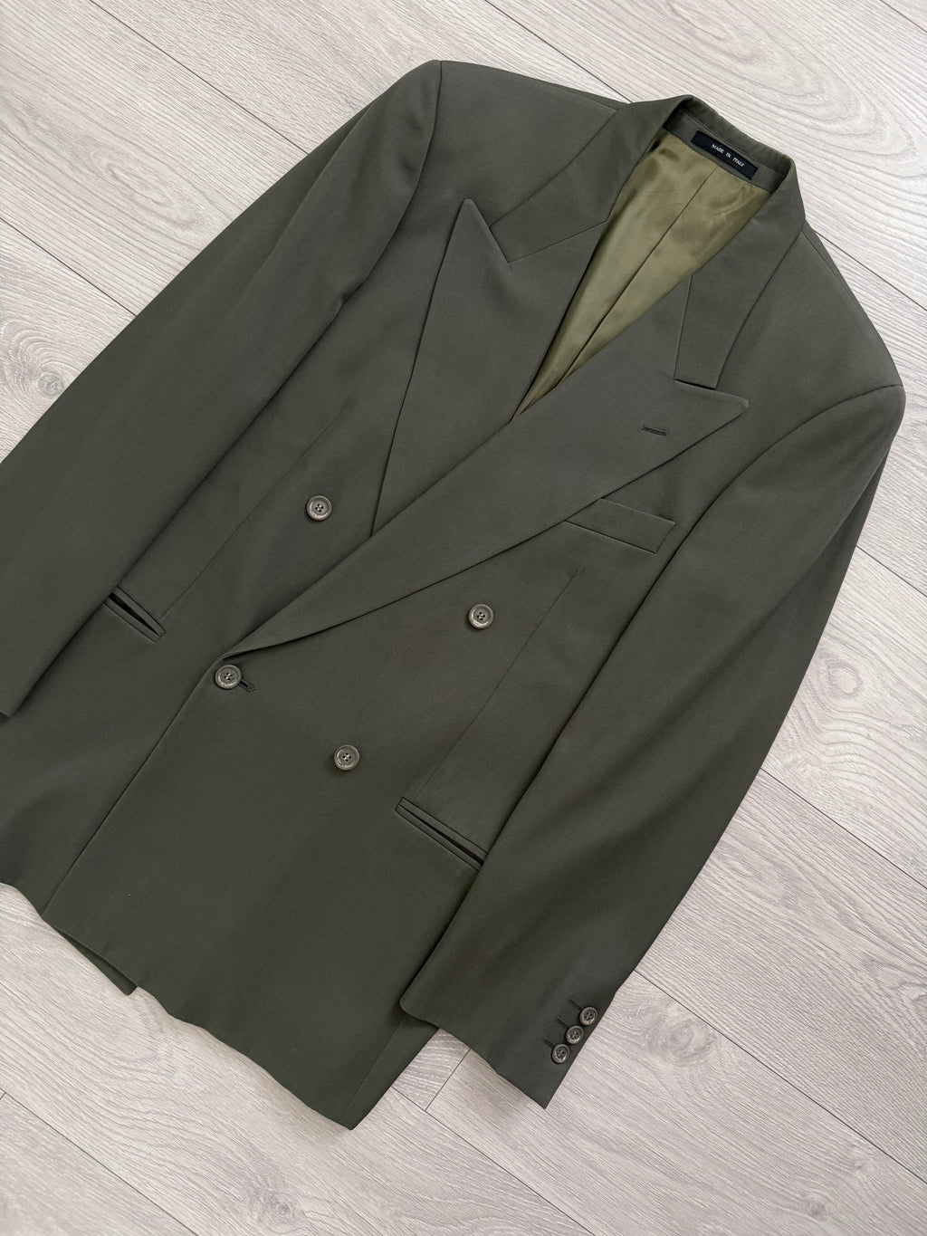 Emporio Armani 1980s Peaked Lapel Double Breasted Wool Sports Jacket Blazer Green - Size S