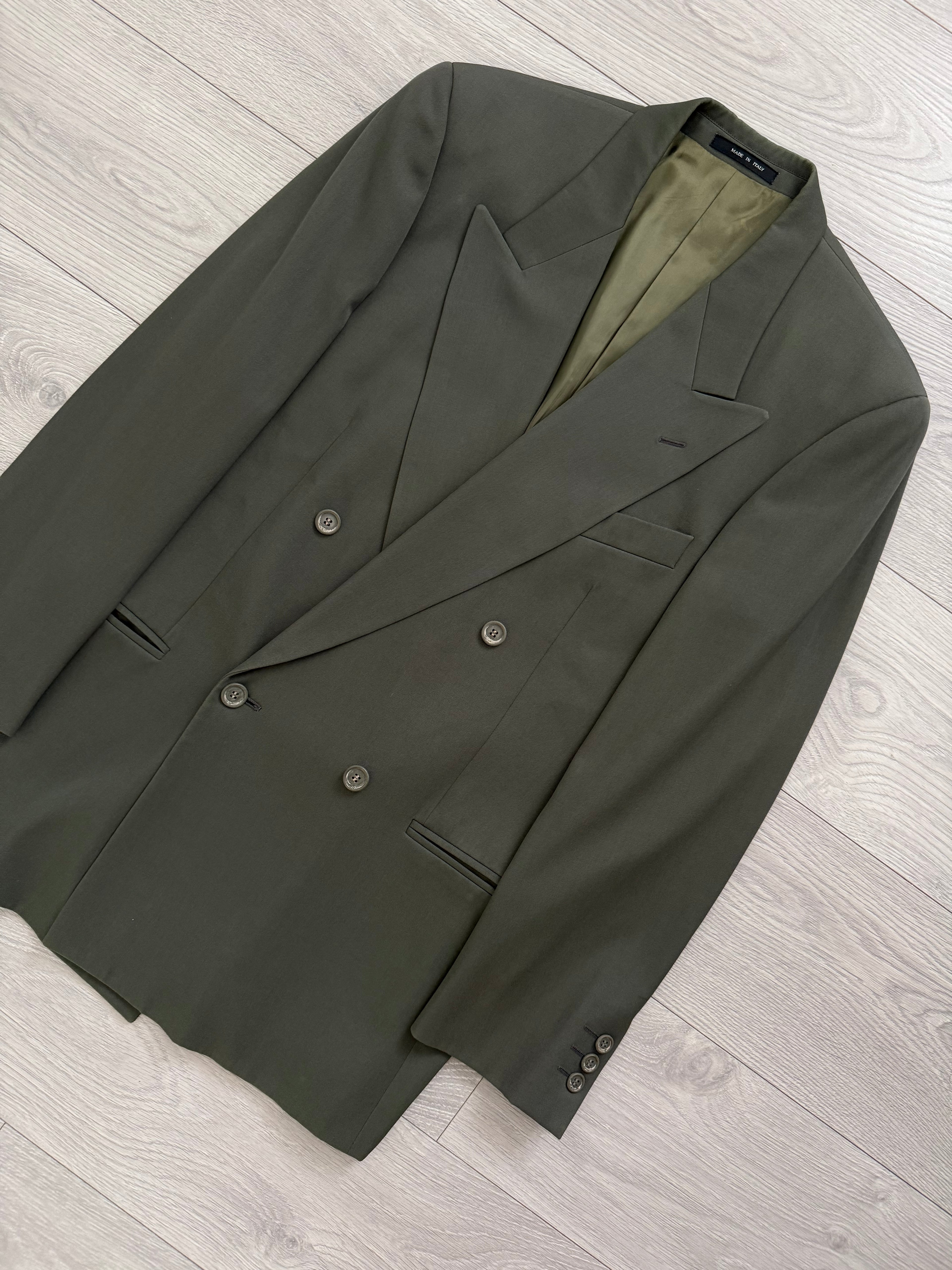 Emporio Armani 1980s Peaked Lapel Double Breasted Wool Sports Jacket Blazer Green - Size S