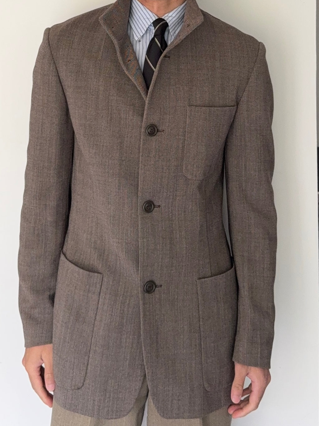 Emporio Armani 1998 Nehru Collar Taupe Brown Sports Jacket - Size S