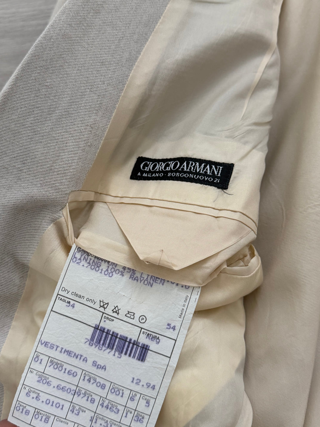 Giorgio Armani Black Label 1994 Peaked Lapel Double Breasted Rayon Linen Sport Jacket Blazer Mushroom Taupe - Size XXL