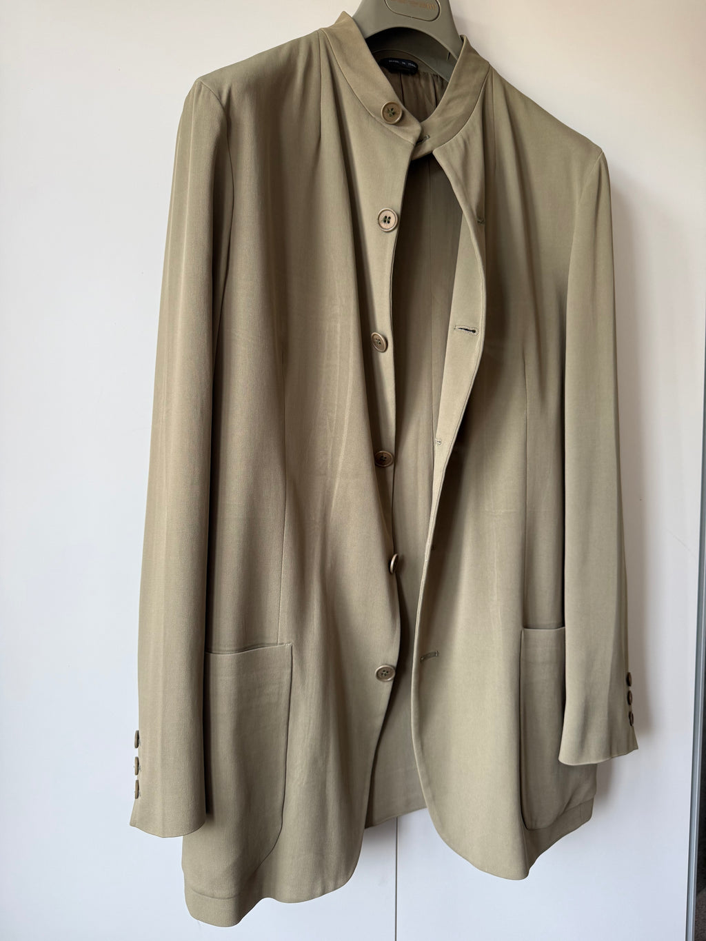 Emporio Armani AW1995 Nehru Collar Draped Khaki Taupe Suit - Size S Jacket / 30" Waist