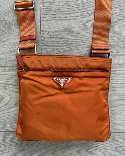 Prada 00S Vela Nylon Metal Logo Orange Crossbody Shoulder Bag