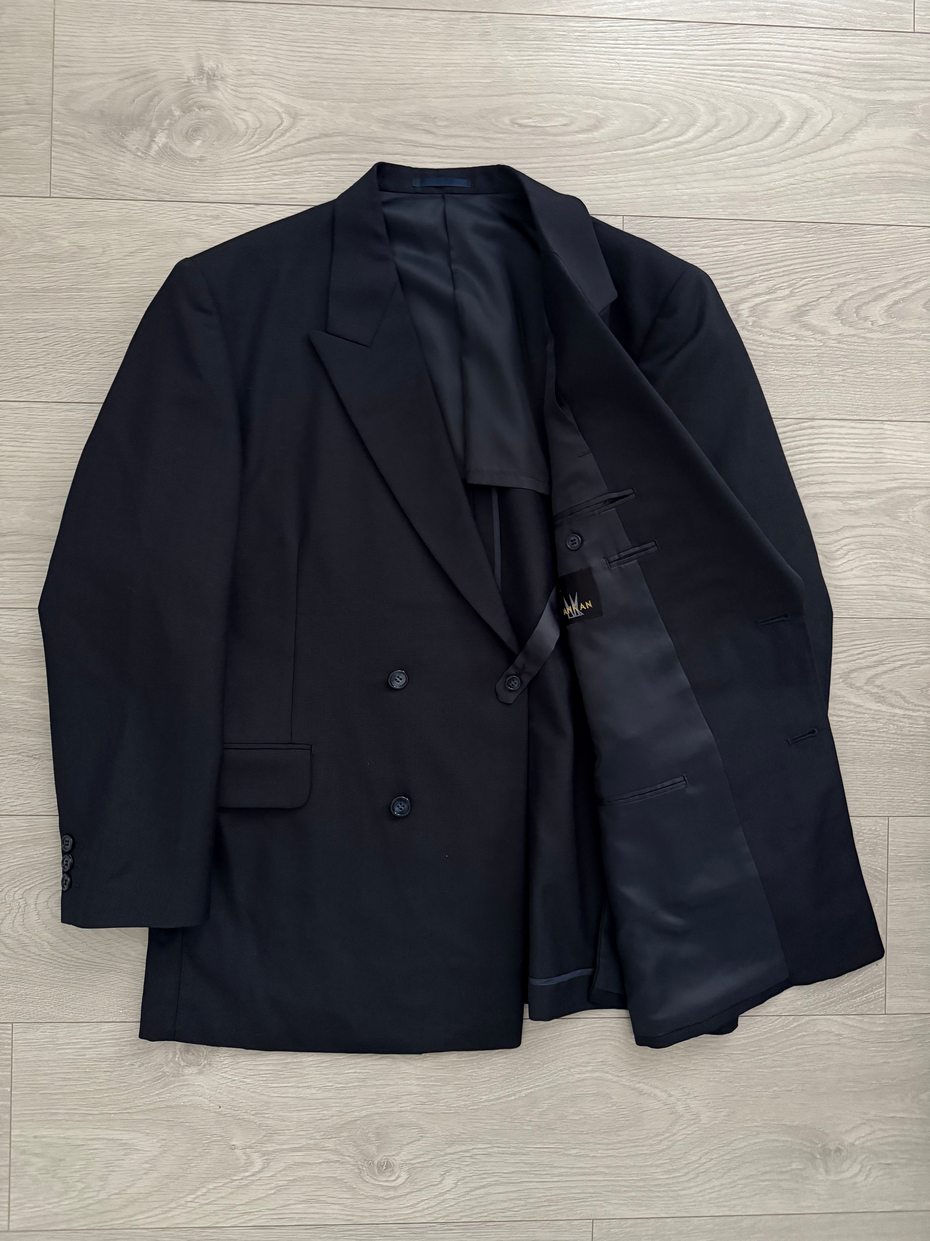 Doremuil Fabric Double Breasted Pleated Wool Suit - Size XL Jacket / 36" Waist