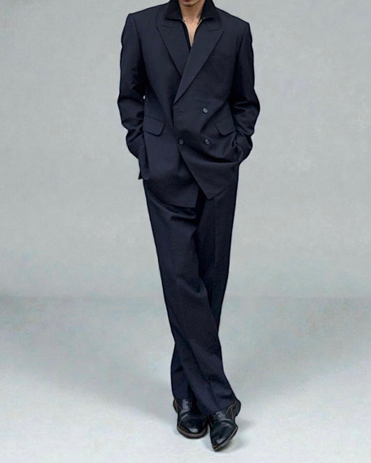 Doremuil Fabric Double Breasted Pleated Wool Suit - Size XL Jacket / 36" Waist