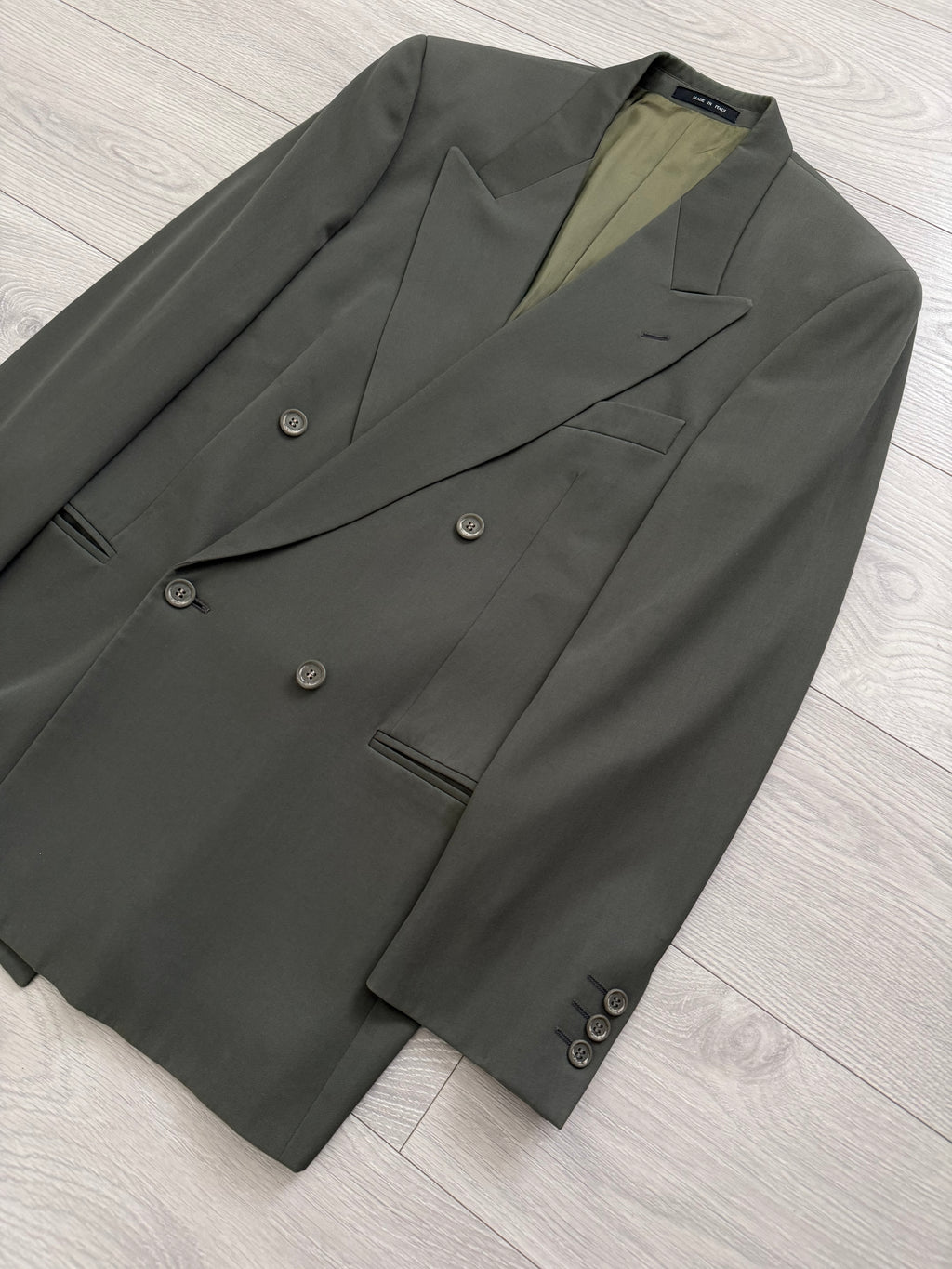 Emporio Armani 1980s Peaked Lapel Double Breasted Wool Sports Jacket Blazer Green - Size S