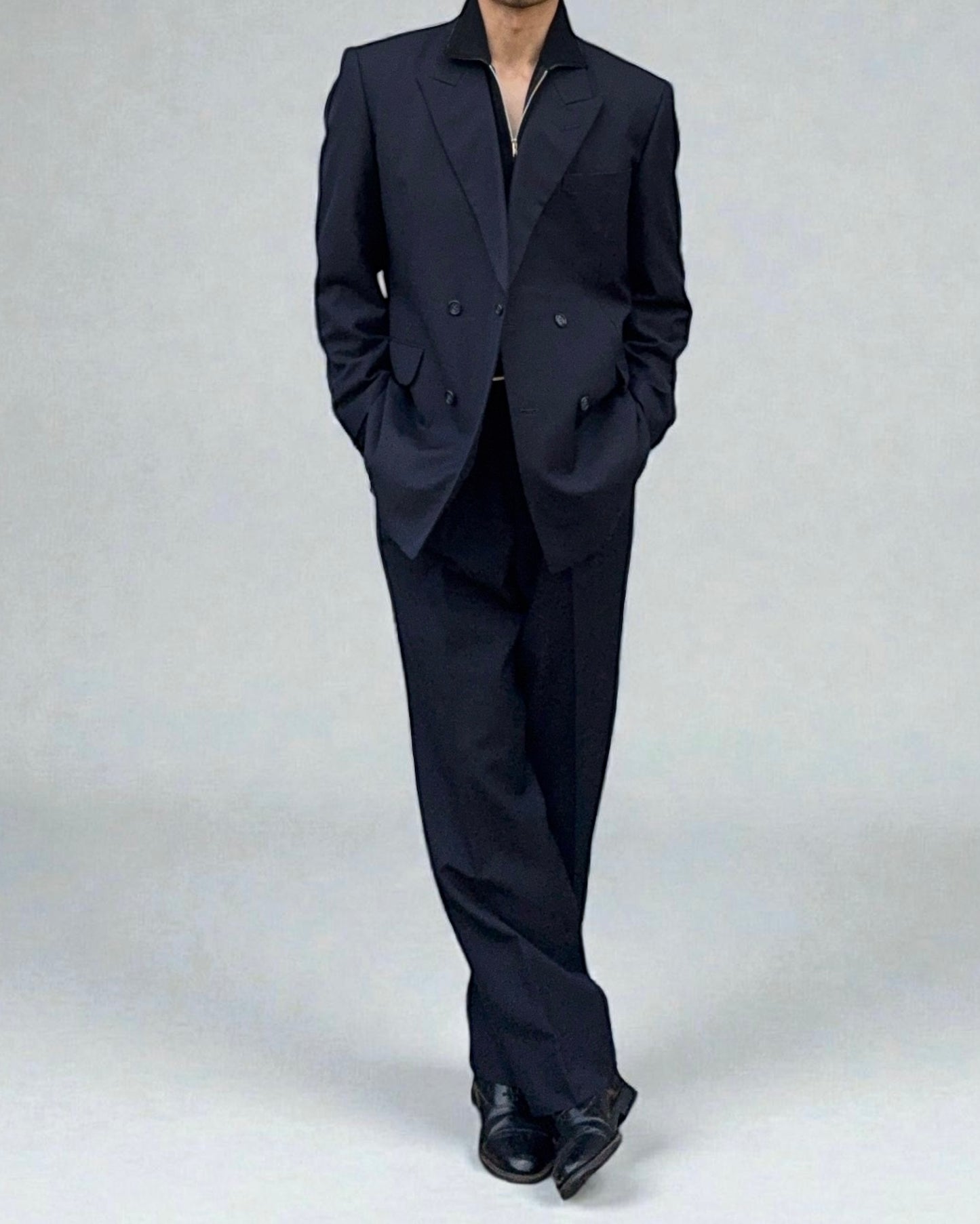 Doremuil Fabric Double Breasted Pleated Wool Suit - Size XL Jacket / 36" Waist