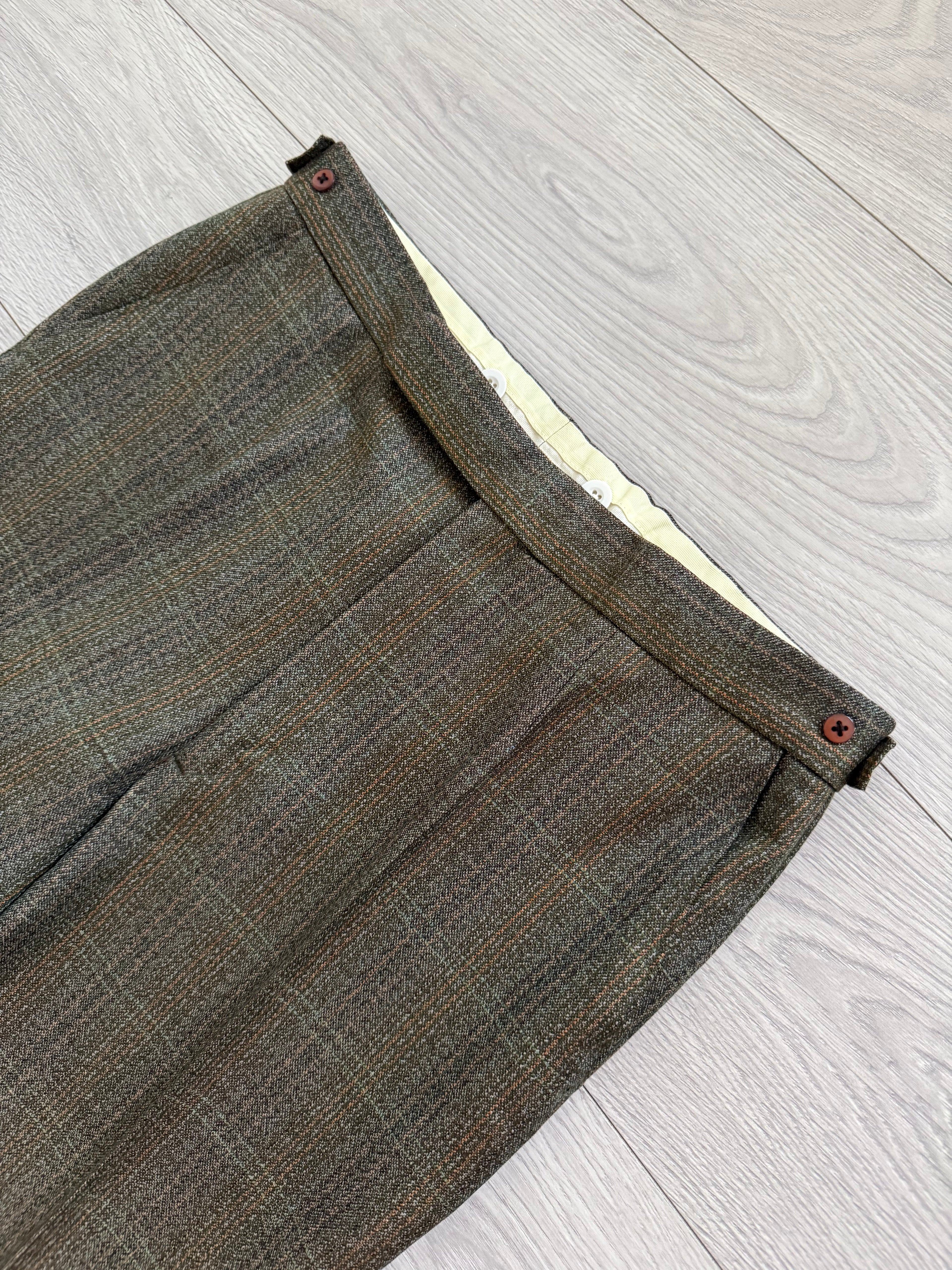 Vintage 1980s 2B Wool Textured Green Brown Suit - Size M Jacket / 32" Waist