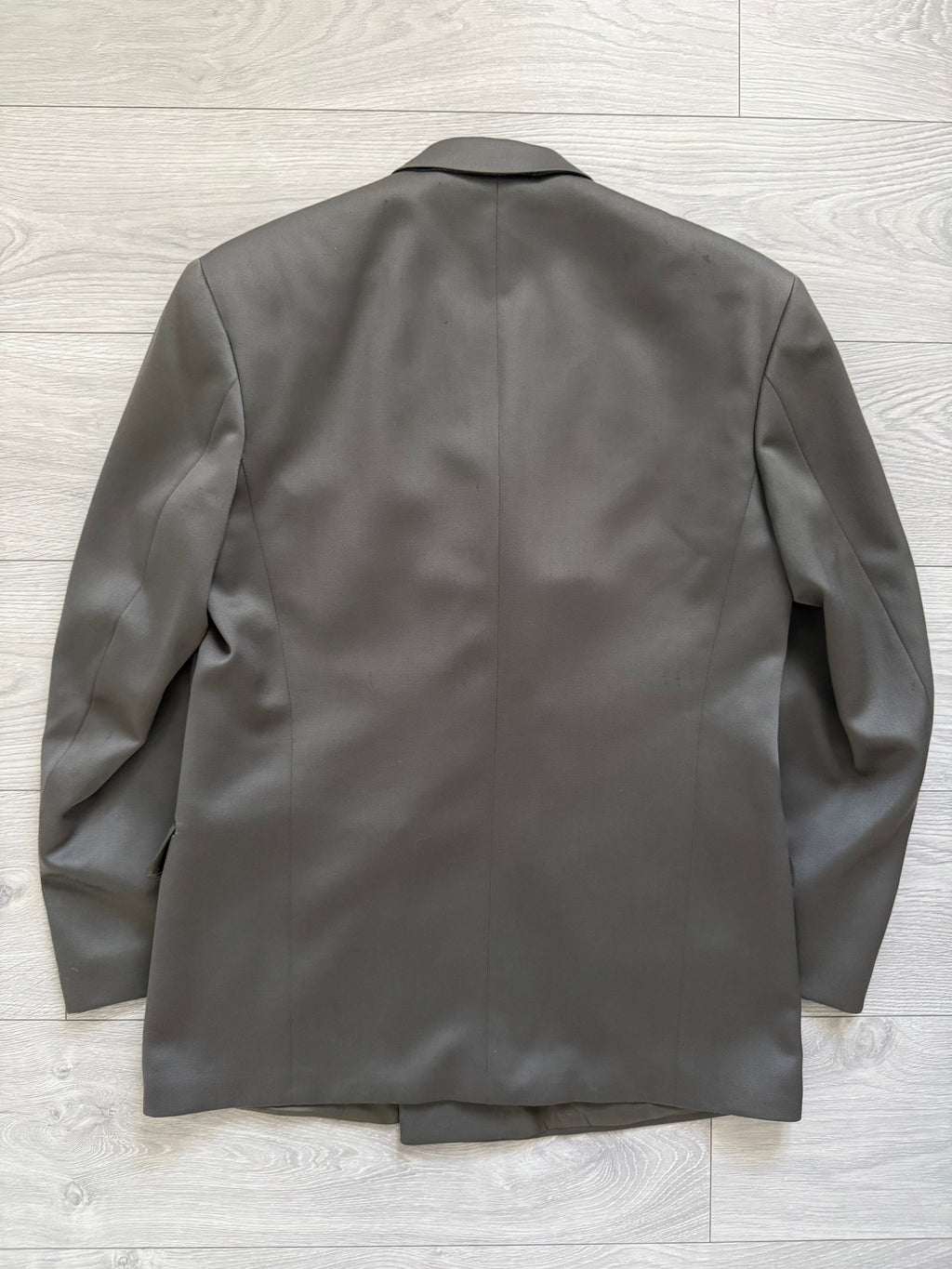 Hugo Boss 1980s 'Mitford' Peak Lapel Double Breasted Pleated Taupe Green Suit - Size L Jacket / 30" Waist