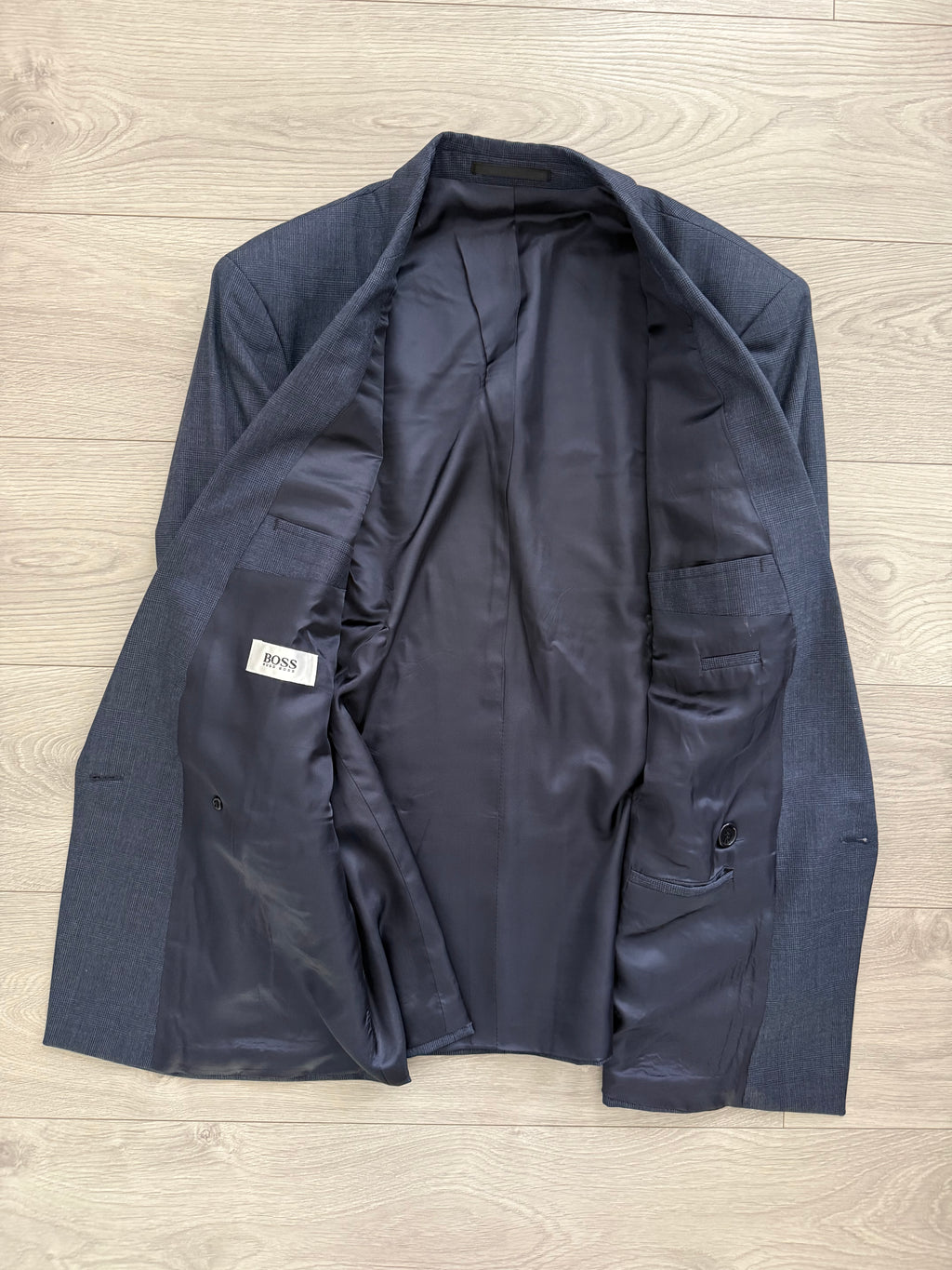 Hugo Boss 1980s 'Al Capone' Double Breasted Pleated Blue Wool Suit - Size M Jacket / 30" Waist