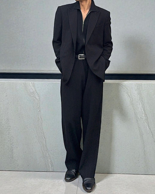 Giorgio Armani 1990s Peaked Lapel Striped Relaxed Suit - Size L Jacket / 34" Waist