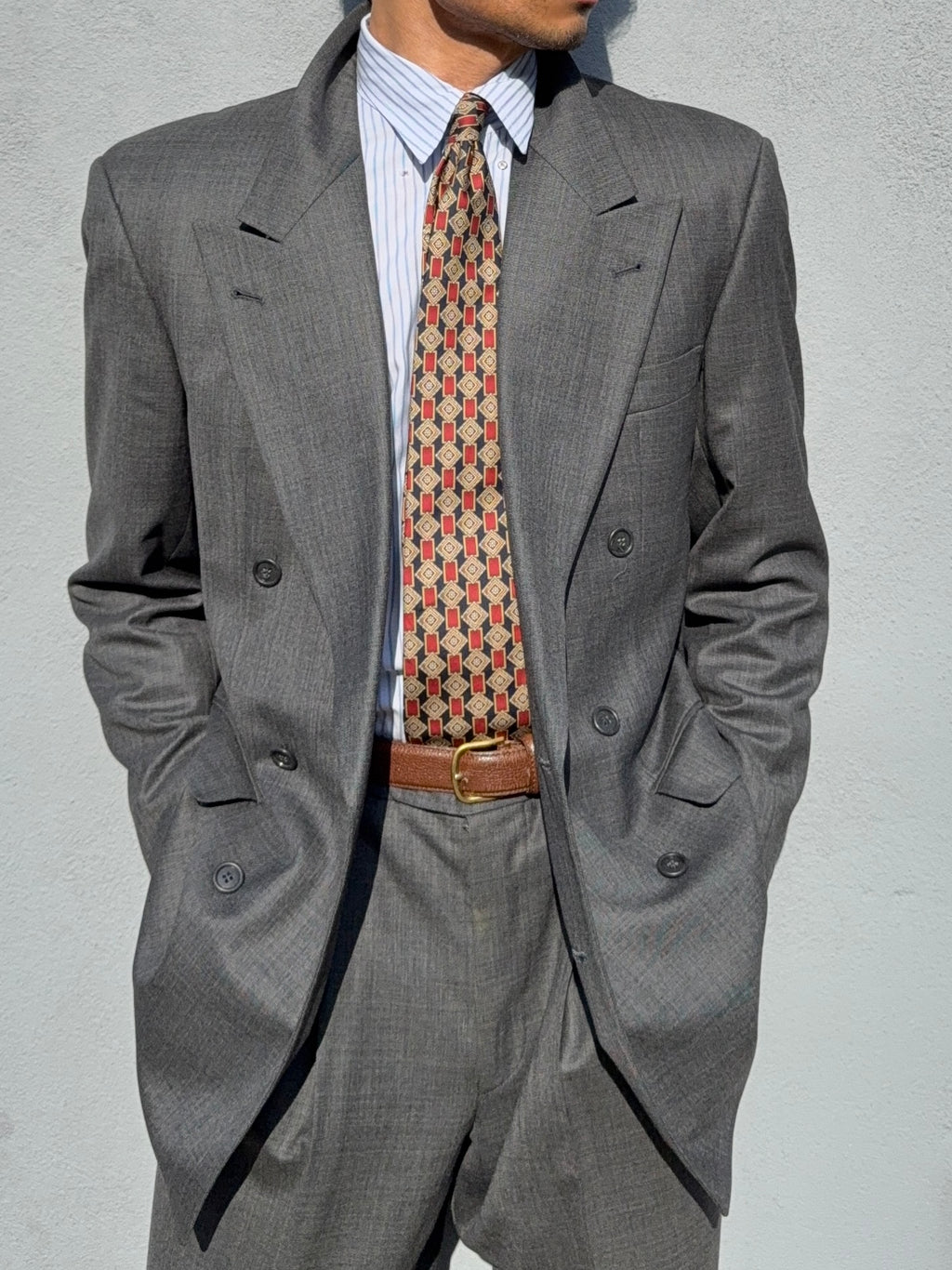 Hugo Boss 1980s 'Bassini Chicago' Peaked Lapel Double Breasted Pleated Wool Cashmere Suit - Size S Jacket / 30" Waist