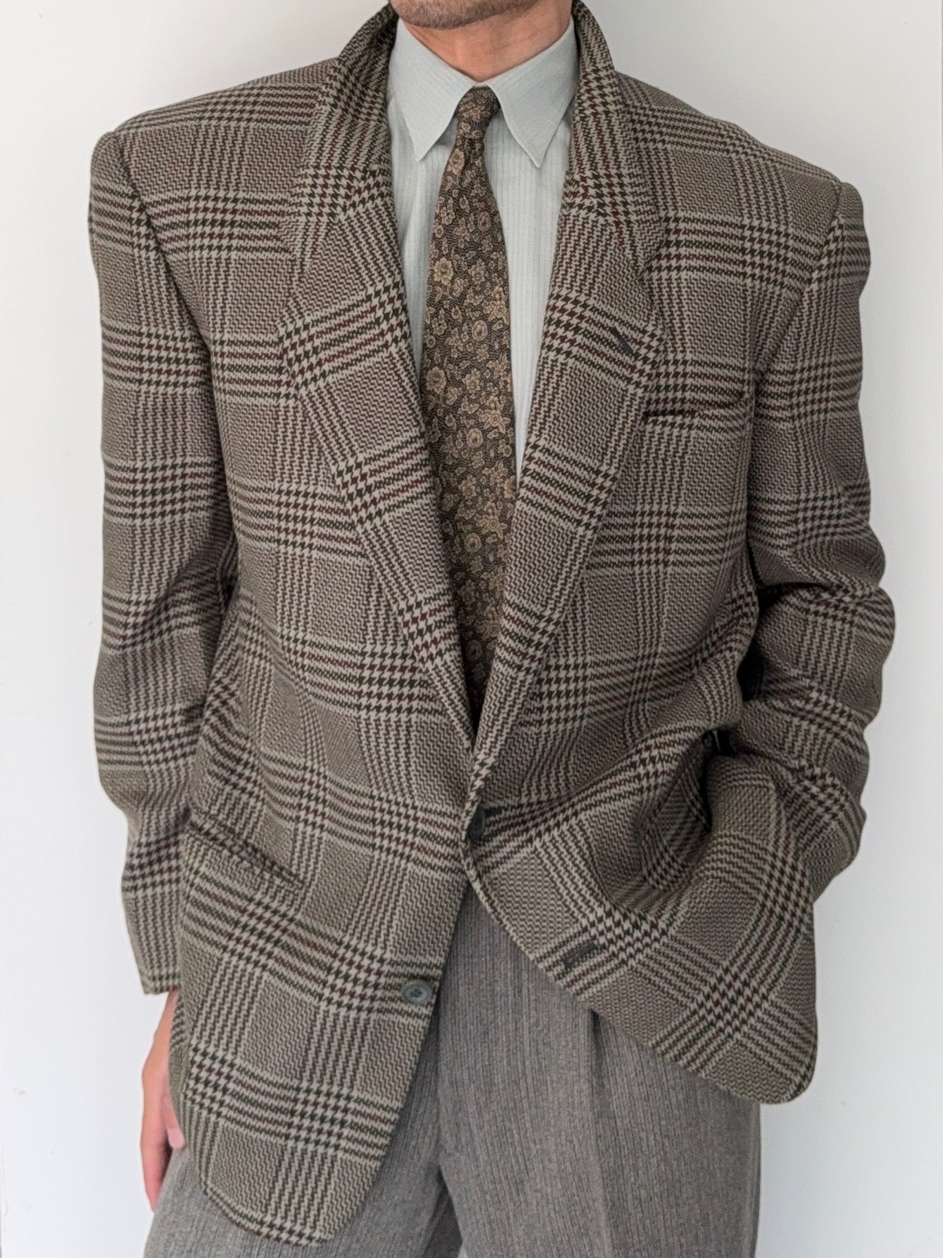 Armani Mainline 1980s 2B Textured Wool Check Sports Jacket Blazer - Size XL