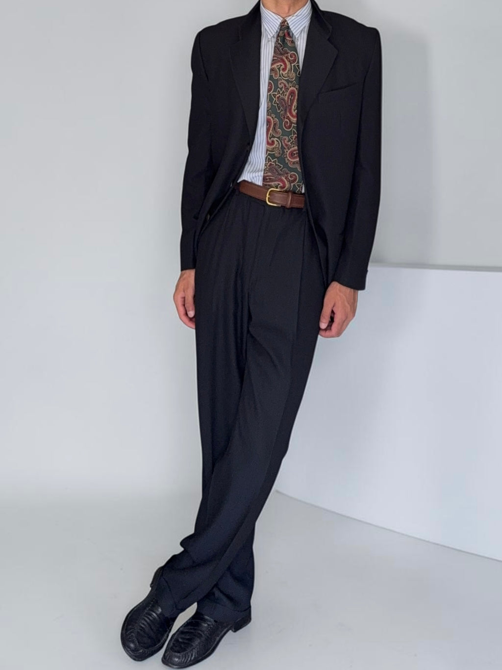 Armani 1990s 3B Pleated Wool Pinstripe Suit - Size M Jacket / 30" Waist