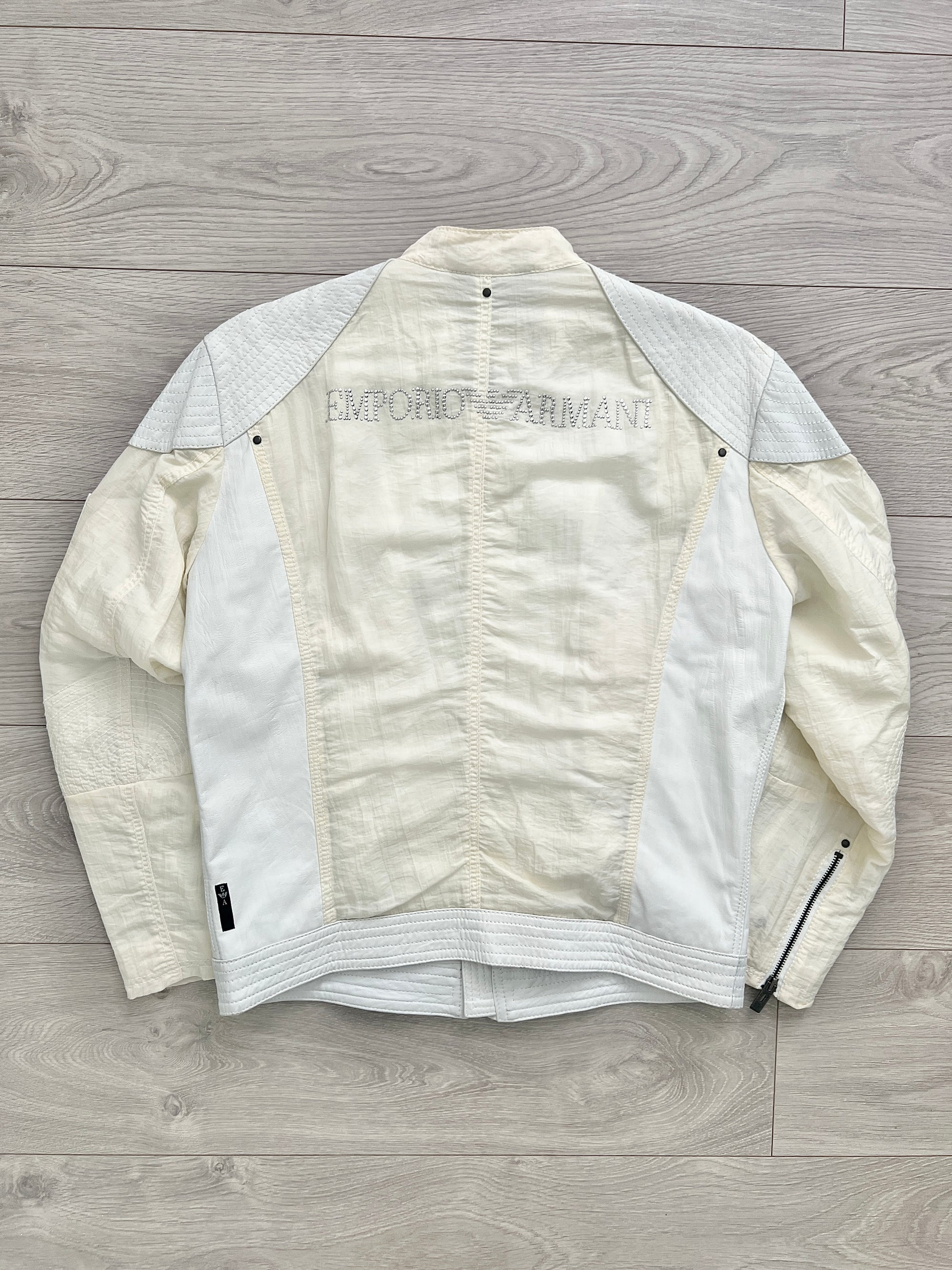 Emporio Armani 2001 Leather Panelled Cafe Racer Moto Jacket - Size M