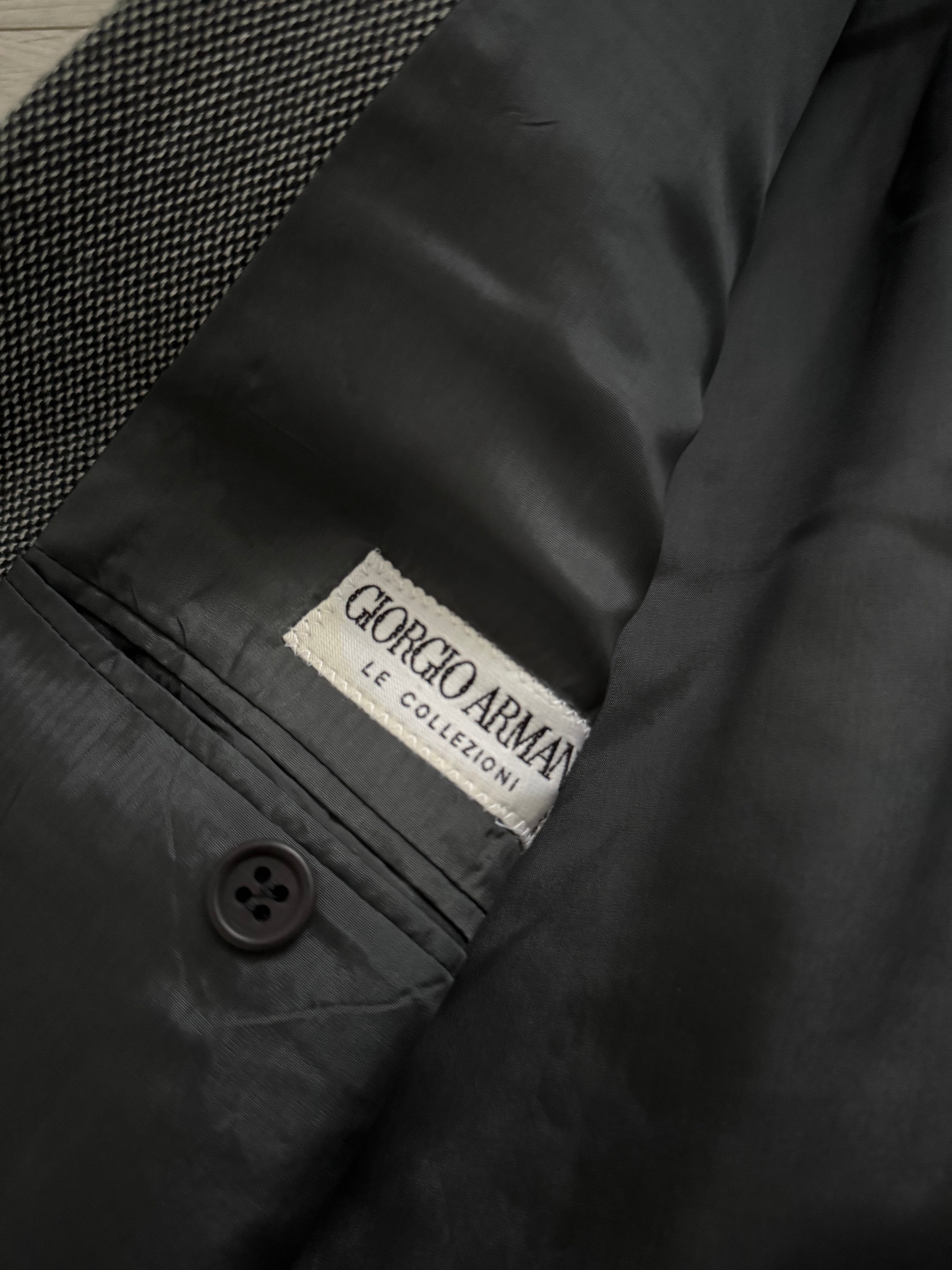 Giorgio Armani 1980s Double Breasted Pleated Wool Suit Textured Grey New - Size L Jacket / 32" Waist