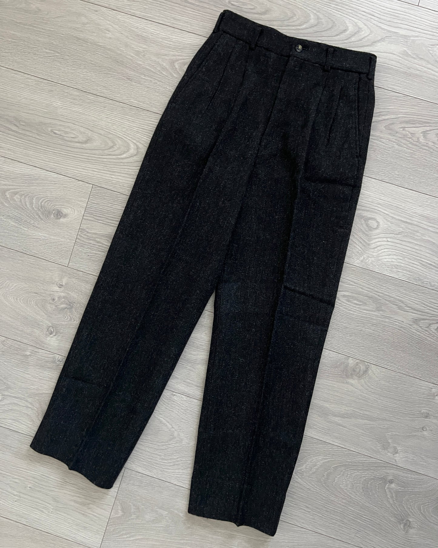 Comme Des Garcons Homme 1990s Pleated Wool Herringbone Trousers - Size 30