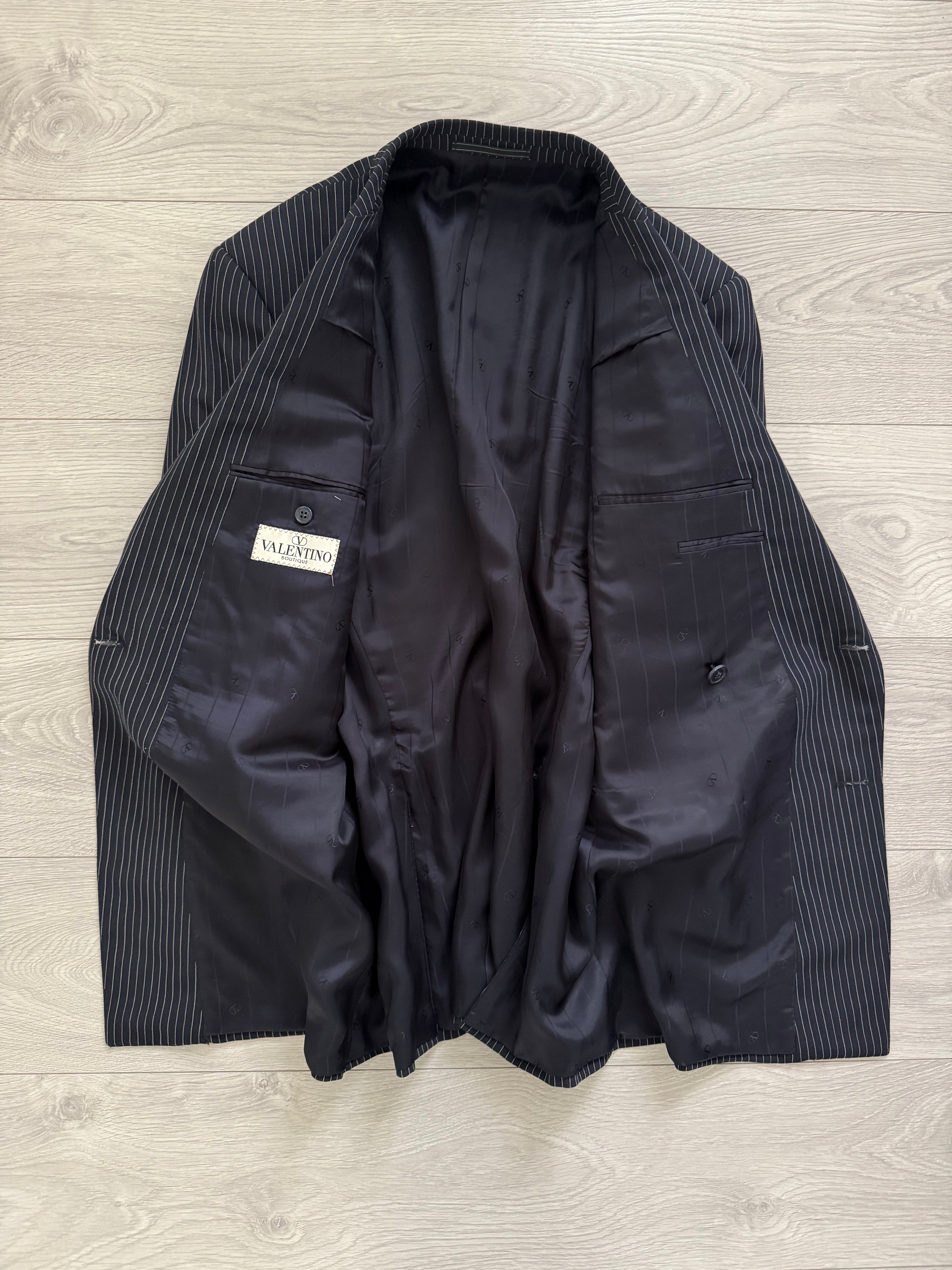 Valentino 1980s 6B Double Breasted Wool Pinestripe Power Suit - Size M Jacket / 32" Waist