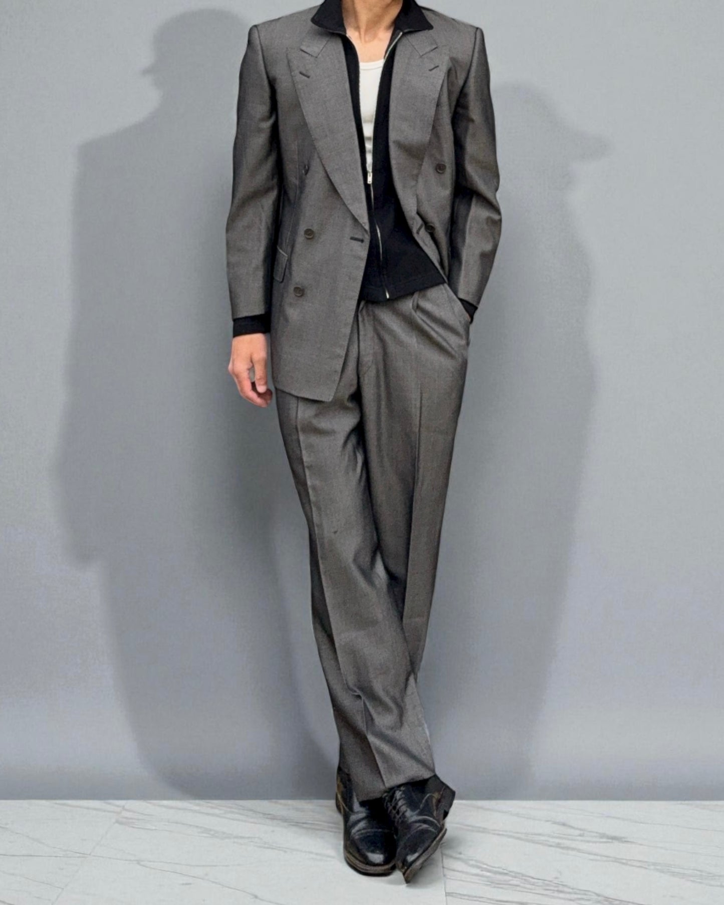 Yves Saint Laurent 1990s Double-Breasted Pleated Wool Suit - Size S Jacket / 30" Waist