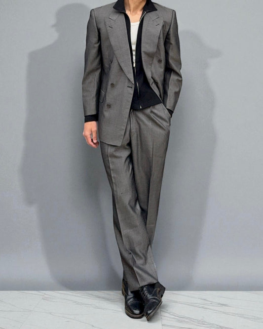 Yves Saint Laurent 1990s Double-Breasted Pleated Wool Suit - Size S Jacket / 30" Waist