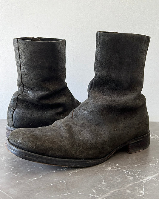 Maison Martin Margiela FW2003 Line 10 Blistered Leather Square Toe Boots - Size US9