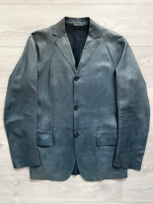 Jil Sander by Raf Simons 00s Petrol Blue Leather Jacket - Size S