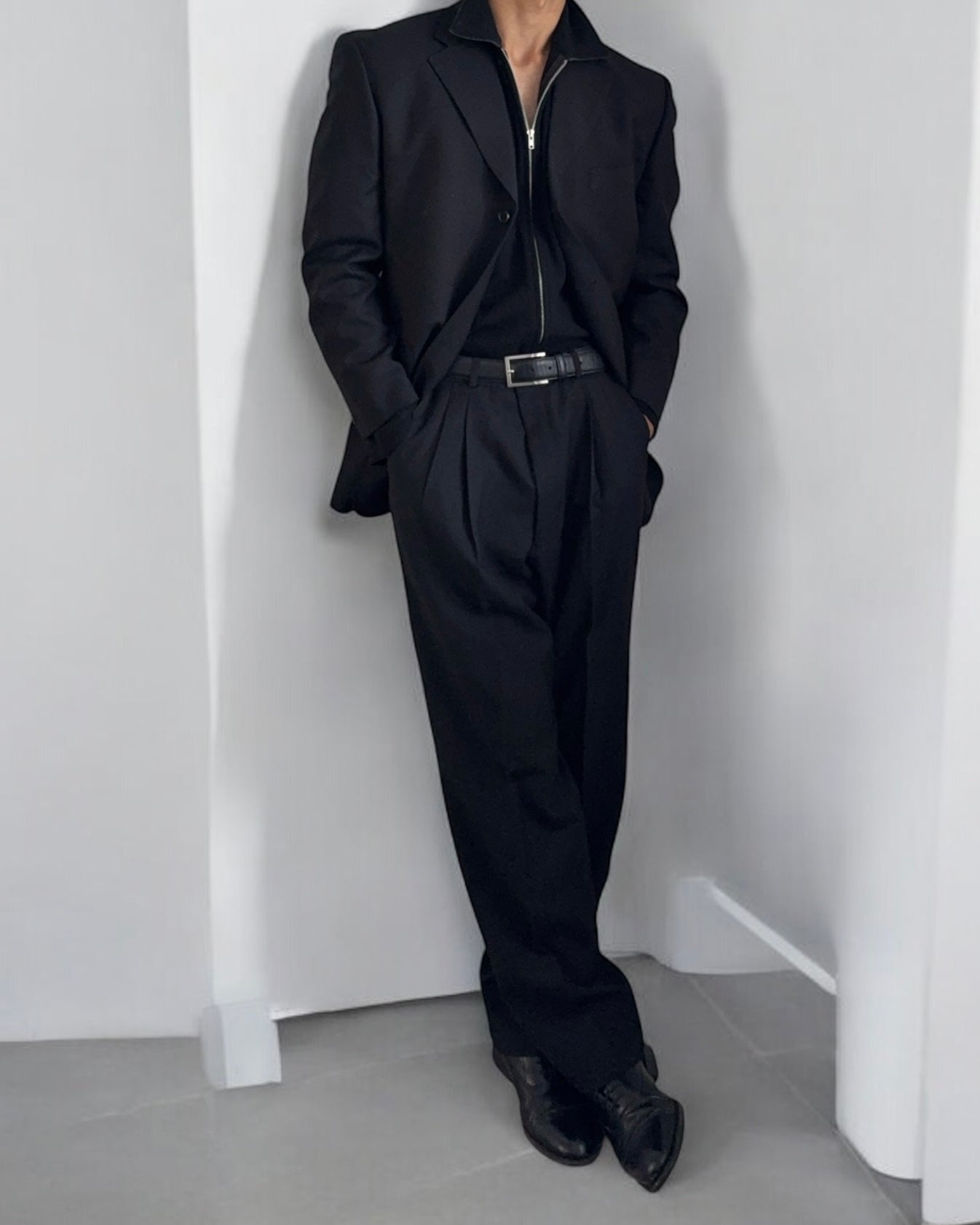 Yves Saint Laurent 1990s Black Pleated Wool Suit - Size M Jacket / 30" Waist