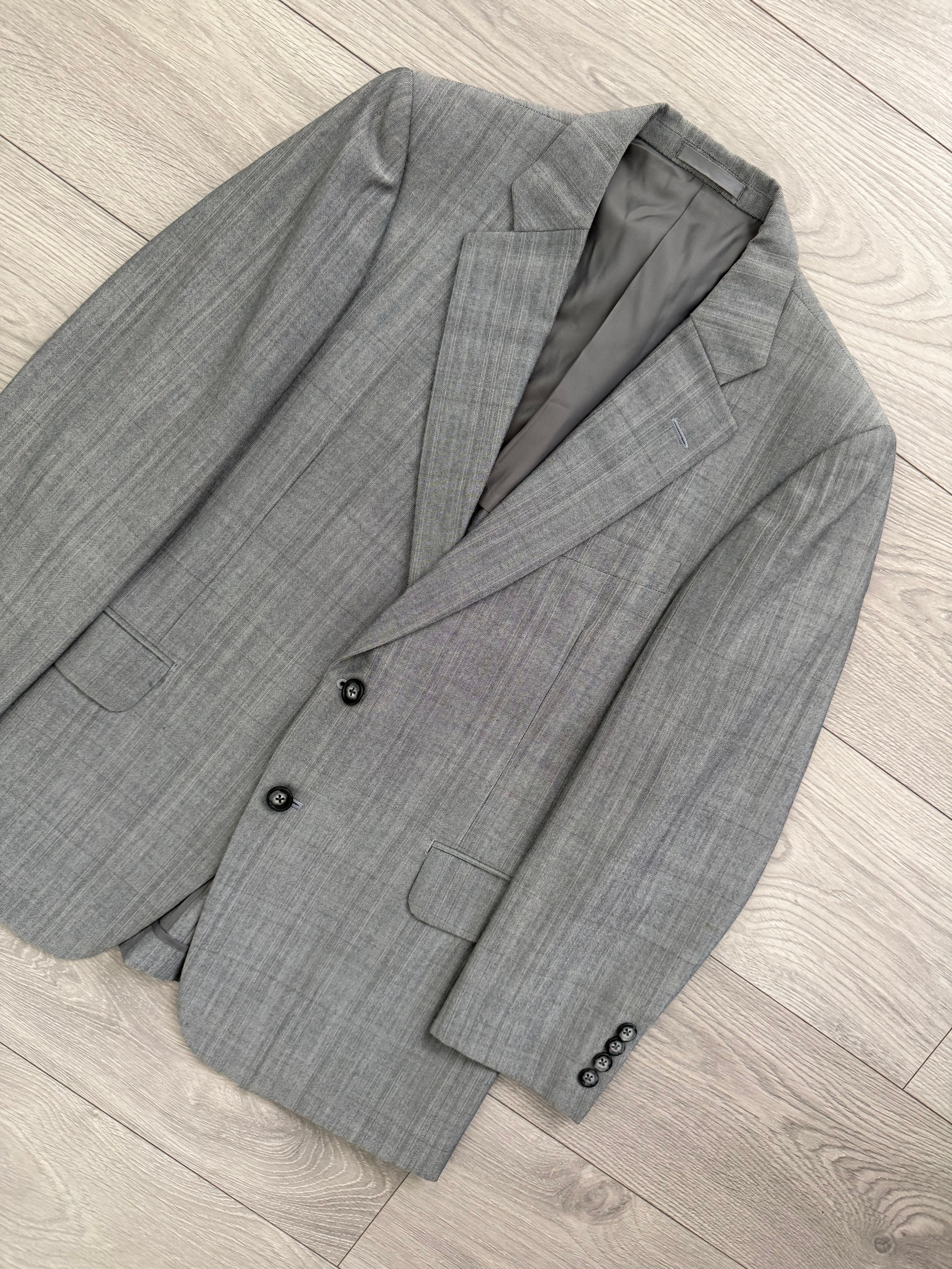 Burberry 1990s 2B Wool Check Grey Suit - Size S Jacket / 32" Waist