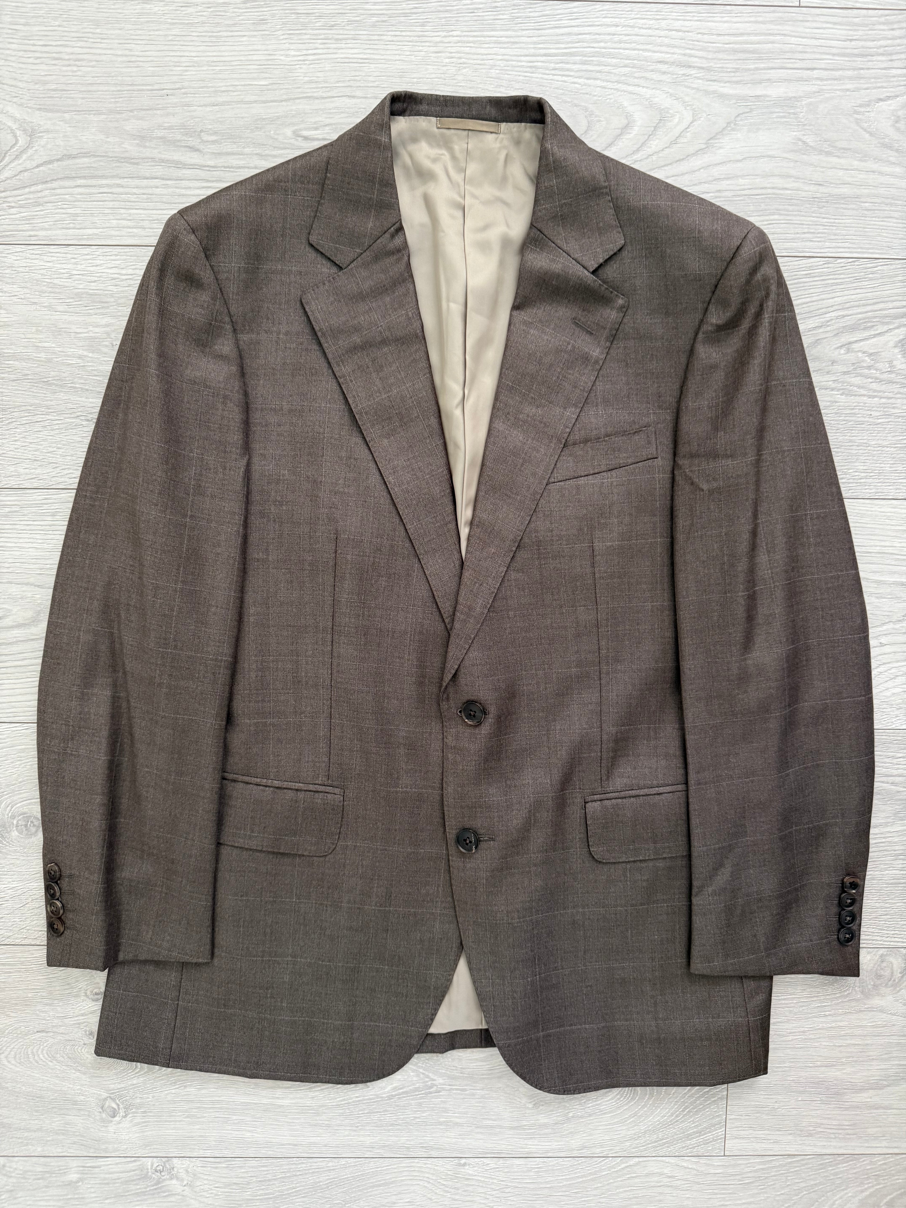 Burberry 1990s 2B Zegna Wool Check Double-Pleat Brown Suit - Size M Jacket / 33" Waist