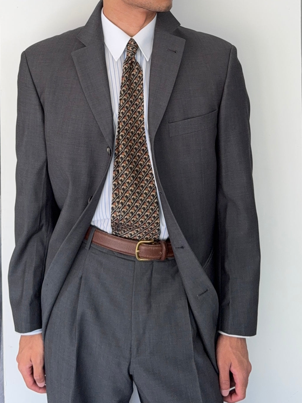 Hugo Boss 1990s 'Sigma' 4B Pleated Wool Grey Suit - Size M Jacket / 32" Waist