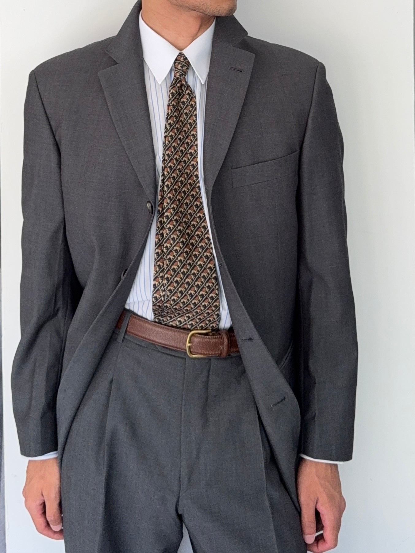 Hugo Boss 1990s 'Sigma' 4B Pleated Wool Grey Suit - Size M Jacket / 32" Waist