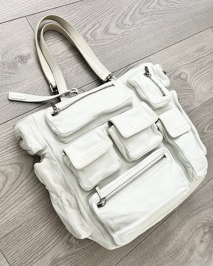 Jil Sander 2003 Multi-Pocket Cargo Leather White Shoulder Bag