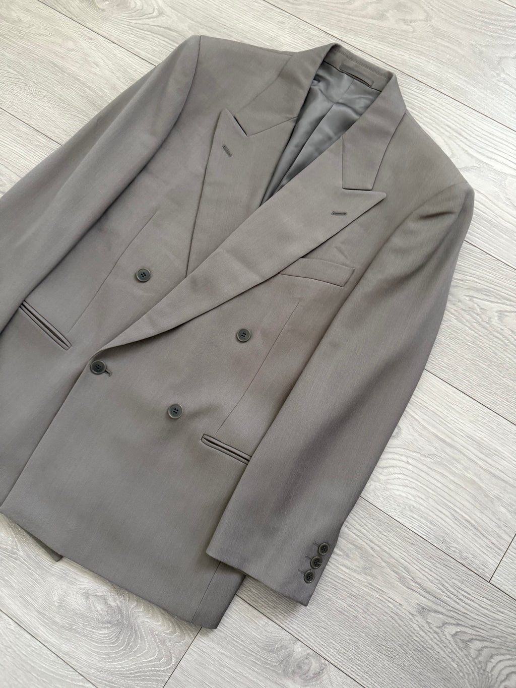 Emporio Armani 1990s Peaked Lapel Double Breasted Taupe Sports Jacket Blazer - Size S