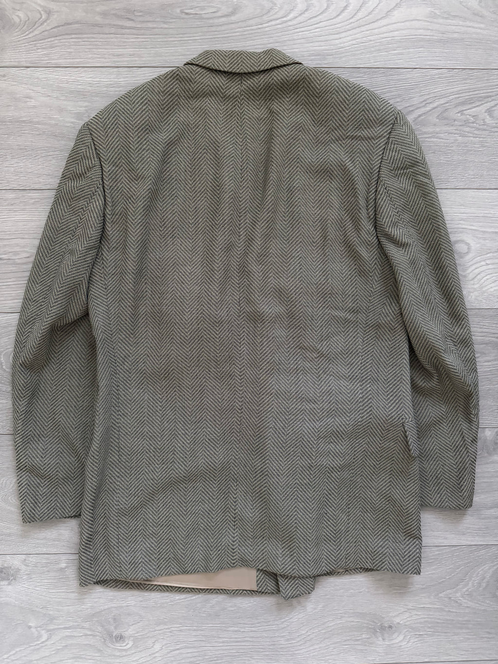 Hugo Boss 1980s 'Zeus' Peaked Lapel Double Breasted Herringbone Wool Sports Blazer Jacket - Size L
