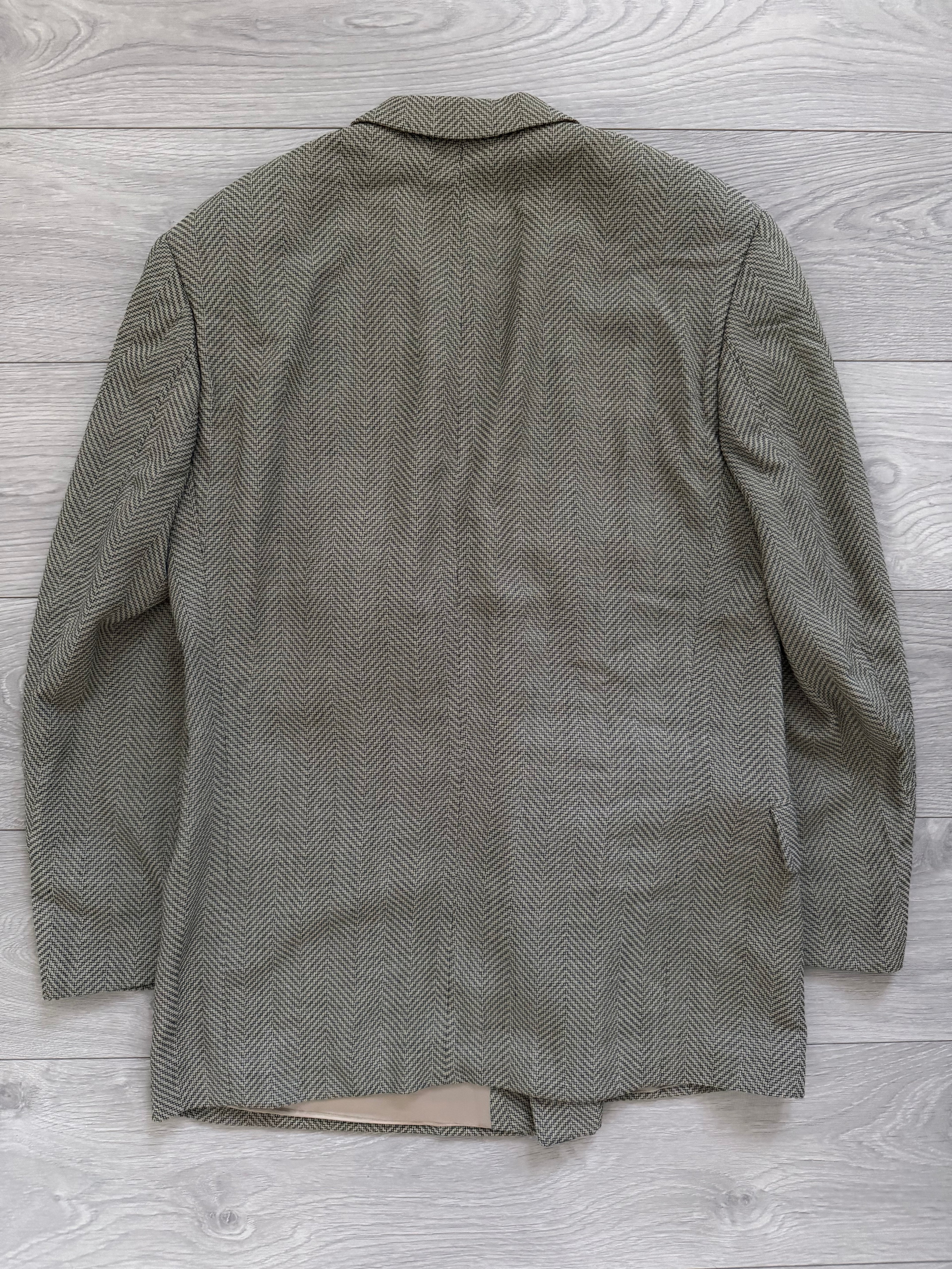 Hugo Boss 1980s 'Zeus' Peaked Lapel Double Breasted Herringbone Wool Sports Blazer Jacket - Size L